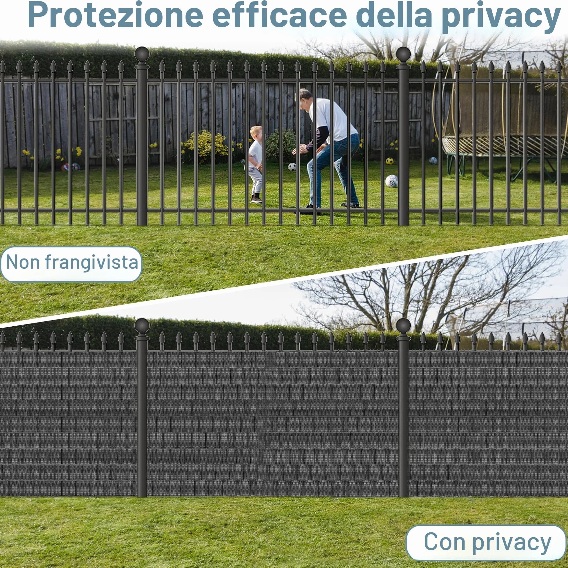 LZQ Strisce frangivista in PVC, extra spesse, opache, a doppia asta, con 20 clip di fissaggio per recinzione da giardino, balcone (35 m x 19 cm, motivo rattan)