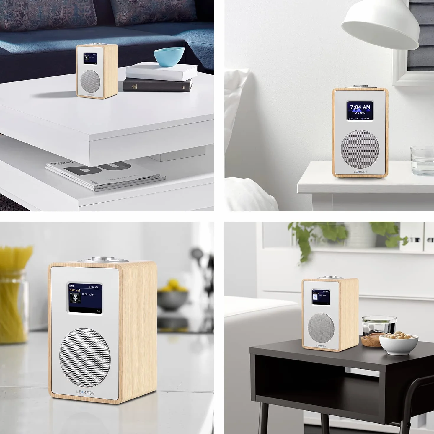 LEMEGA Radio digitale CR4 DAB/DAB+ FM Bluetooth, doppia sveglia, timer, display a colori, bianco