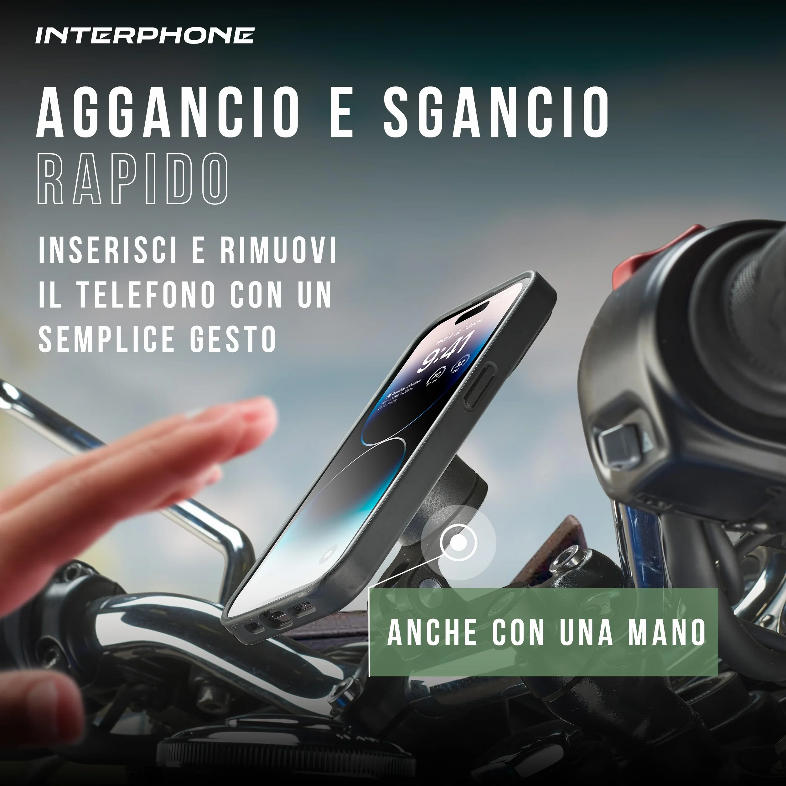 INTERPHONE QUIKLOX Supporto Telefono Moto da Manubrio Universale, Porta Smartphone Modulare con Aggancio Rapido