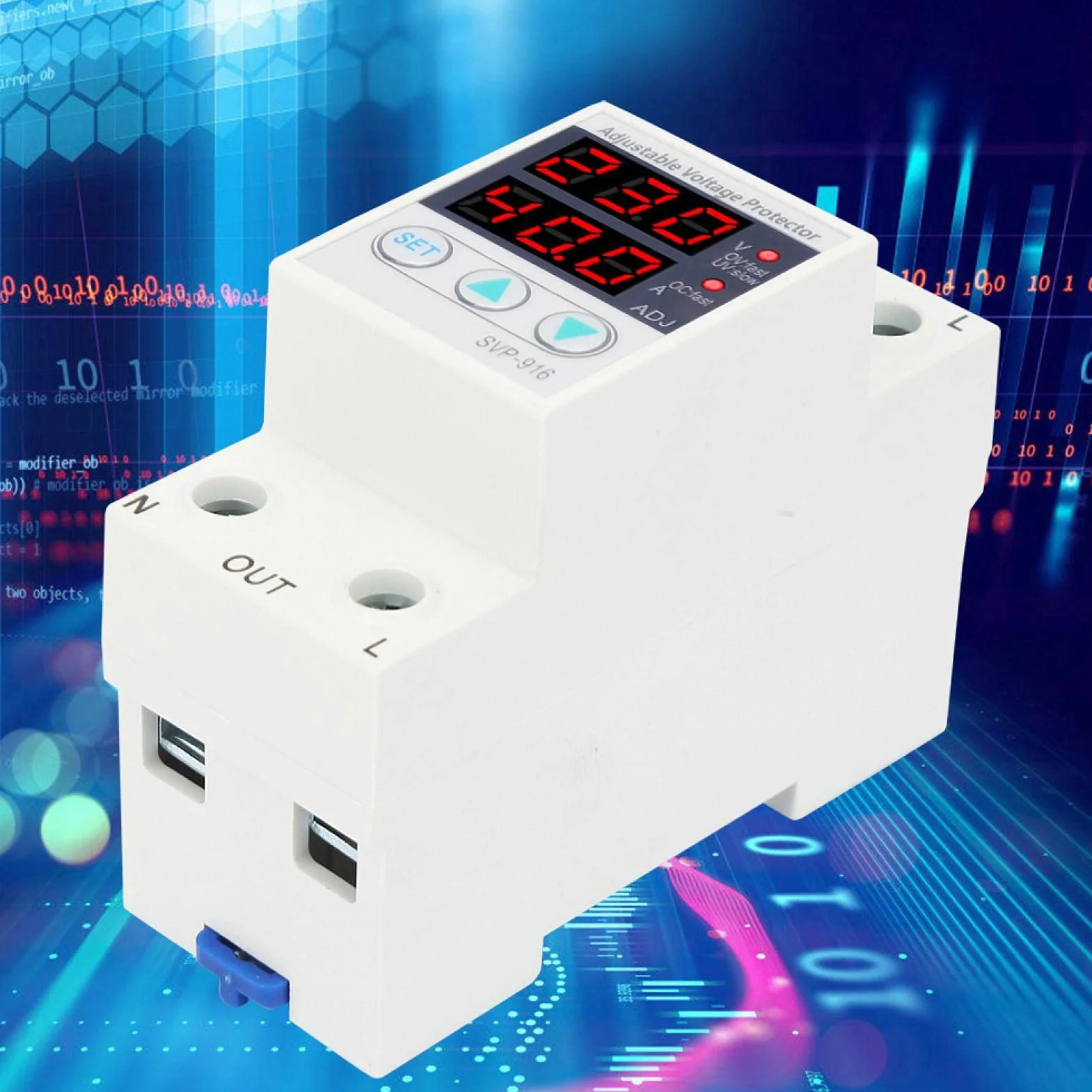 Protettore di Sovratensione Monofase 230VAC con Display LCD, Guida DIN 63A