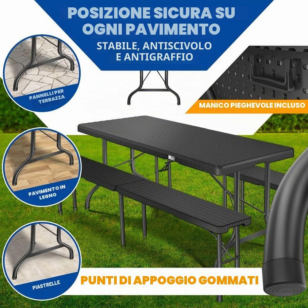 KESSER® Tavolo da buffet Tavolo pieghevole in plastica, 180x75 cm di rattan tavolo da campeggio tavolo per feste tavolo pieghevole tavolo da giardino, terrazza e balcone, Antracite