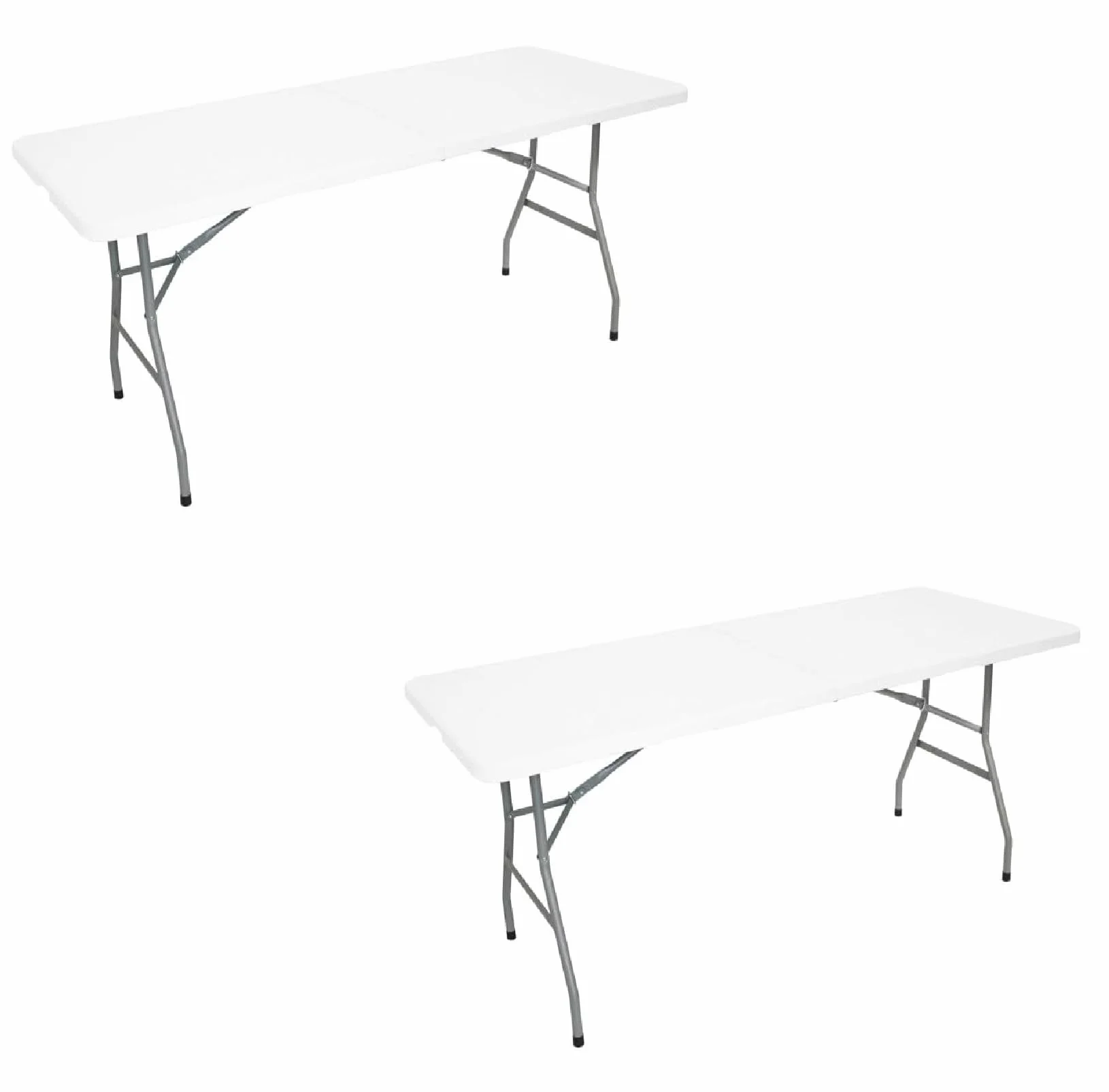 Set di 2 tavolo pieghevoli campeggio per esterni, tavolo da pranzo pieghevole rettangolare, per 6/8 persone, 180 cm,bianco