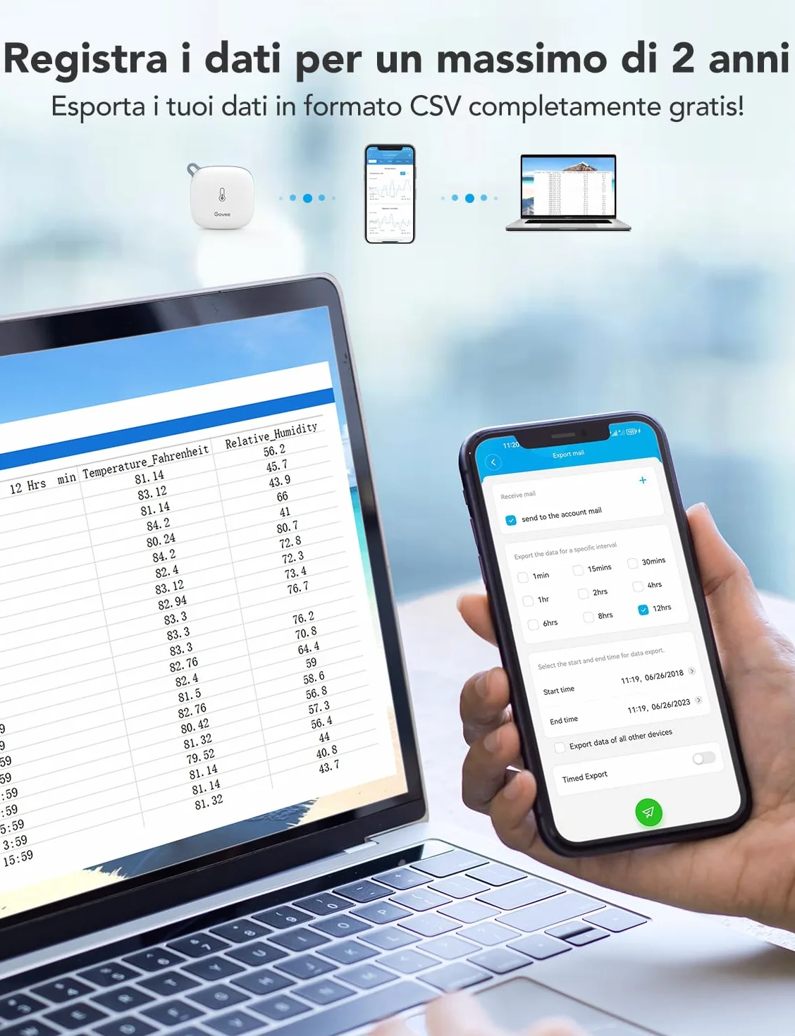 Govee WiFi Termometro Igrometro, Termoigrometro da interno con notifica APP Archiviazione dati