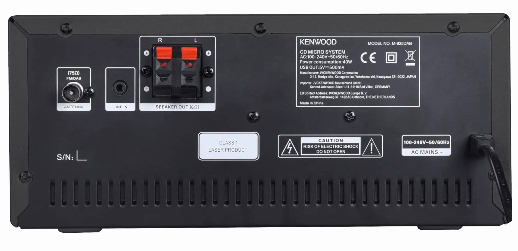 KENWOOD M-925DAB Sistema Micro HiFi Stereo DAB+ FM CD USB AUX 2,4" Display Colori Nero