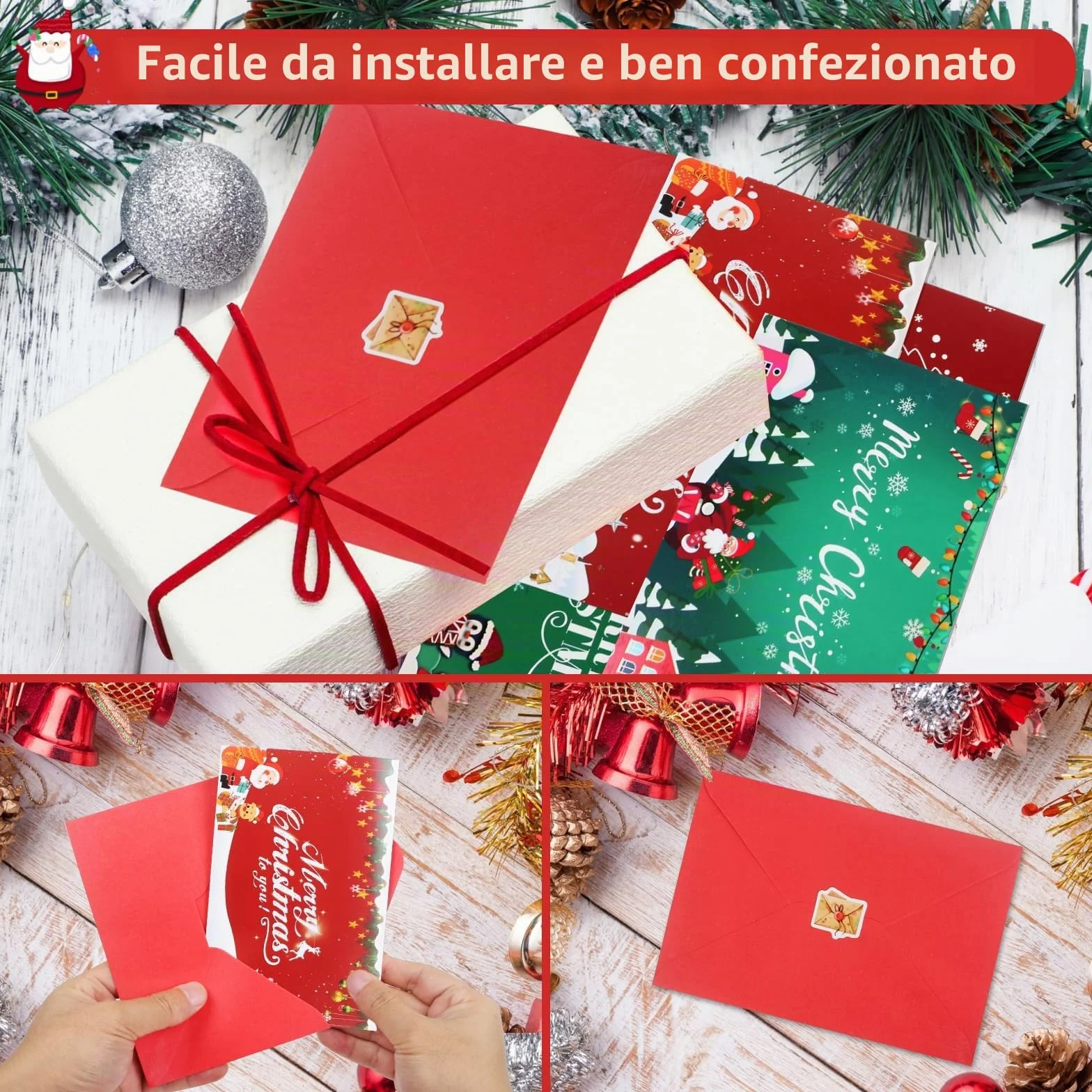 Awinker 24 pezzi Biglietto Natalizio Auguri Natale 24 Biglietti + 24 Buste