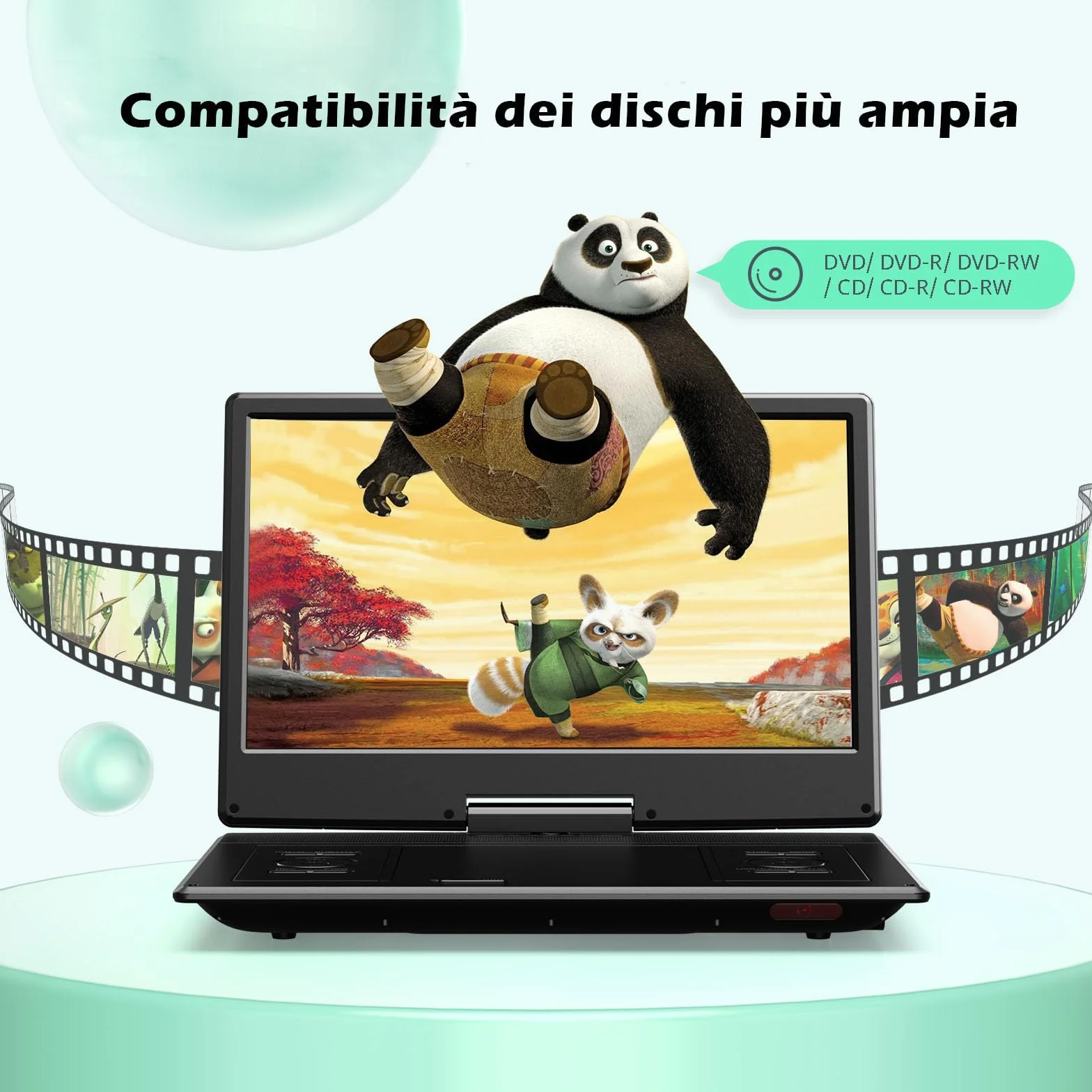 YOTON Lettore DVD portatile 16.9" schermo girevole HD 14.1" USB/SD Caricatore Auto
