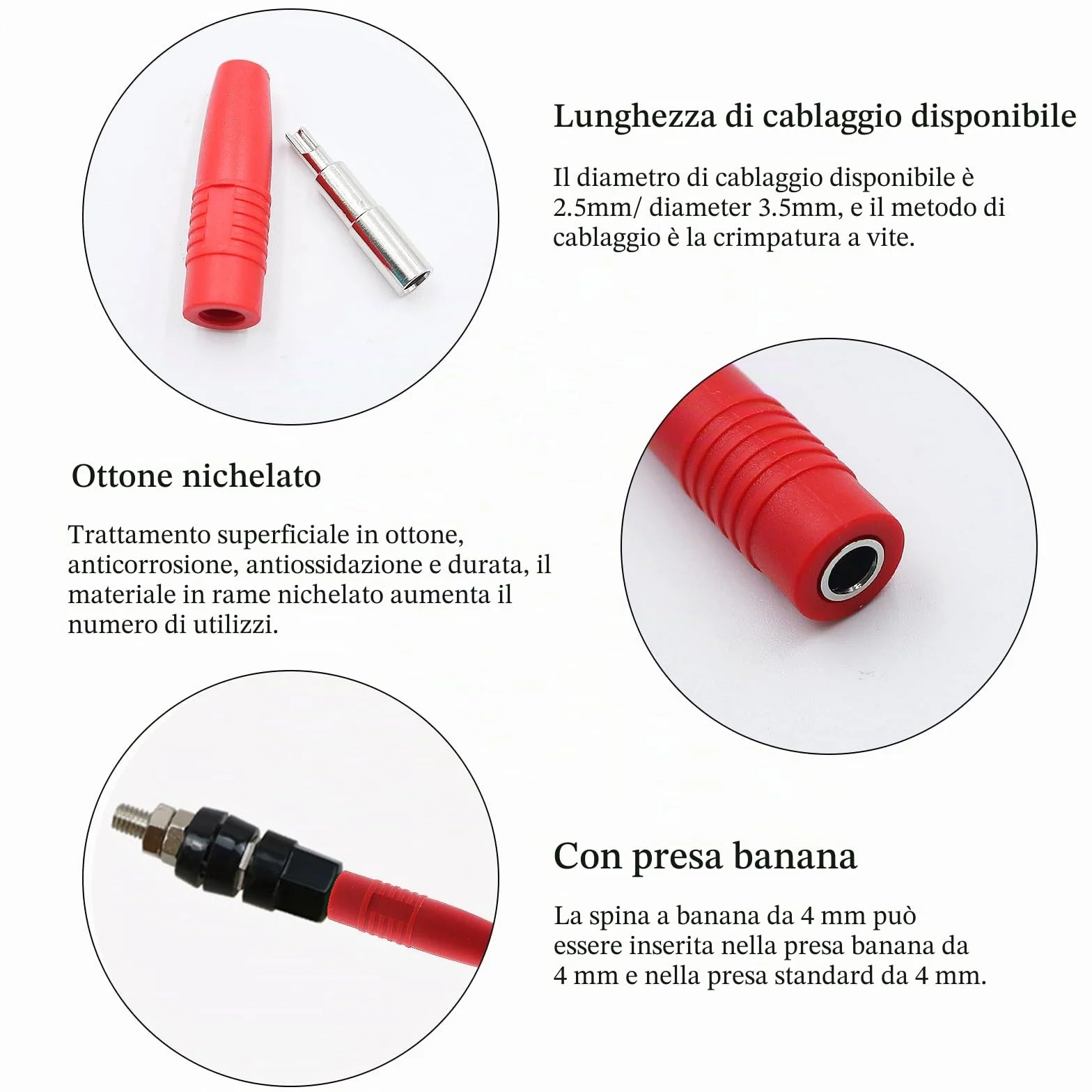 Spina Banana Femmina 4mm Presa Jack Isolata PA Rame per Test Elettrici Rosso Nero 16 Pezzi