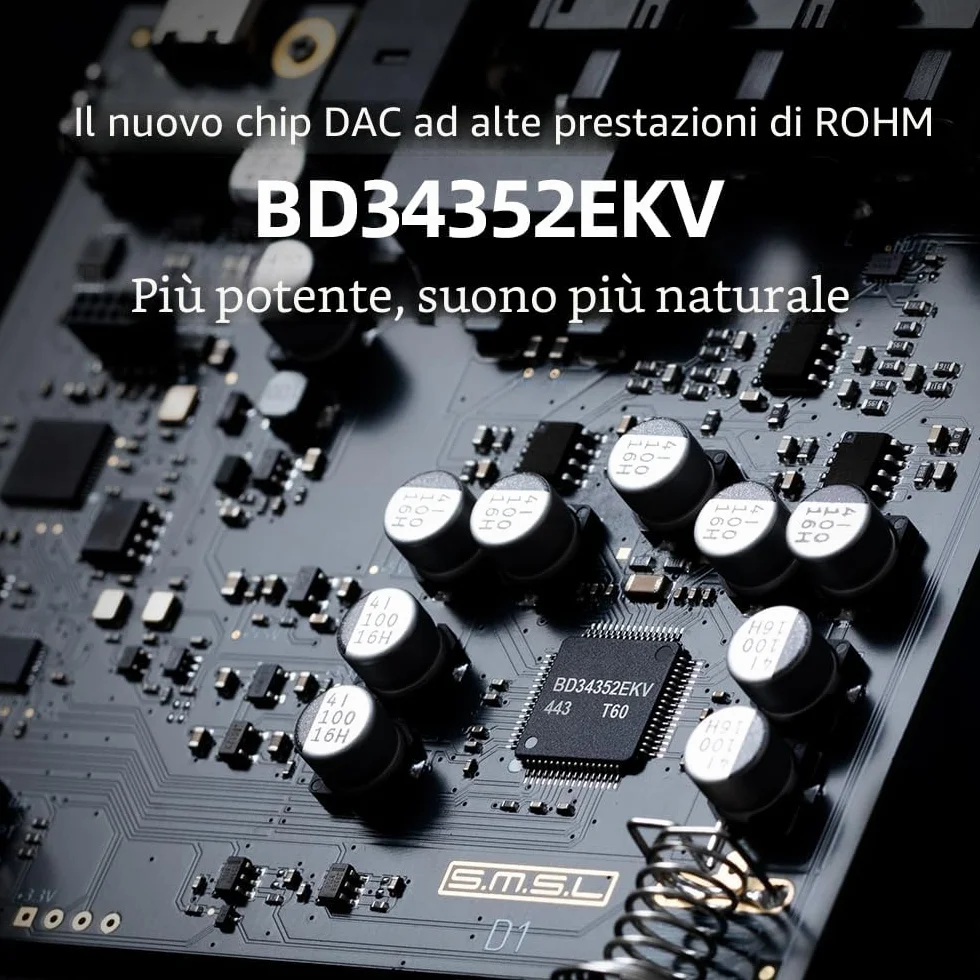 SMSL D1 DAC Hi-Res Audio Rohm BD34352EKV 768kHz/32bit DSD512 MQA USB/Optical/Coaxial RCA SNR126dB