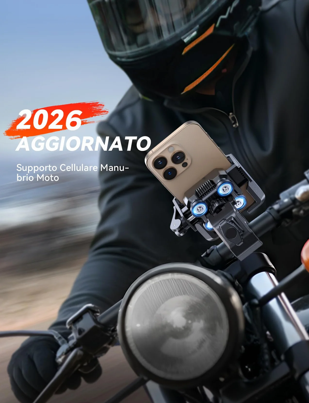 JOYROOM Porta Cellulare Moto Bici Supporto Telefono Anti-Vibrazione 4 Punti Rotazione 360° Universale iPhone 17/16/15 Samsung S26/S25 4.7"-7"