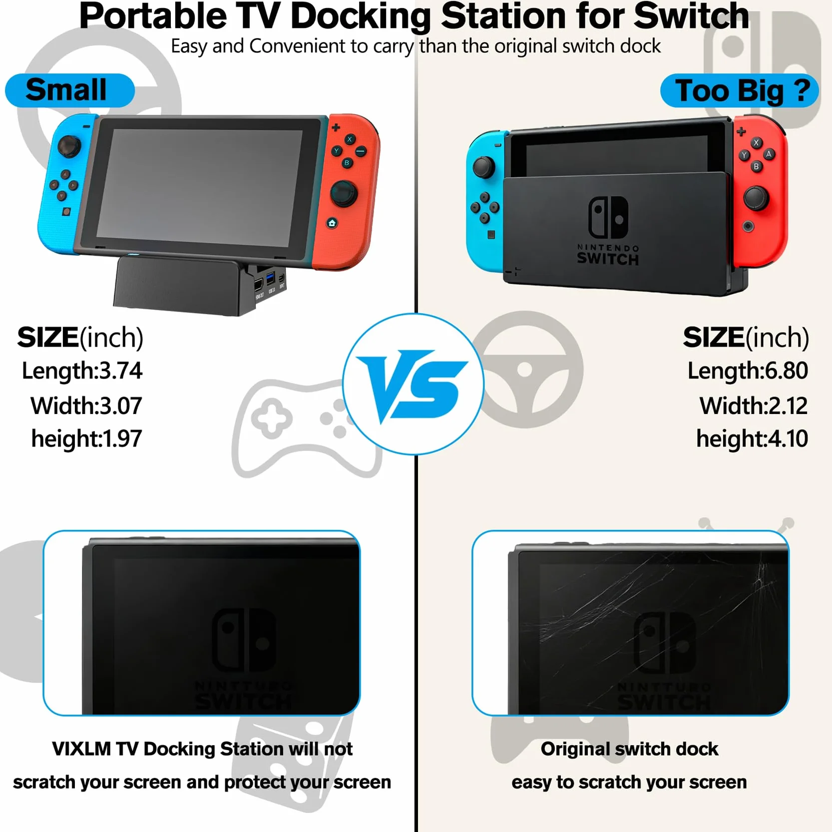 Nintendo Switch Docking Station 4K HDMI Adapter USB 3.0 Type-C Portatile per Switch OLED