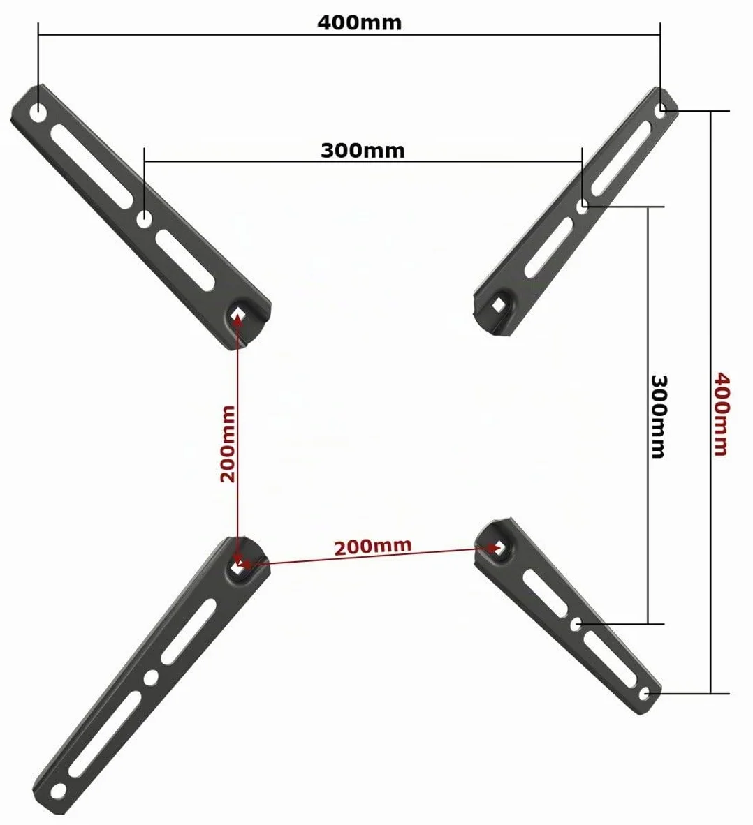 RICOO Adattatore VESA Estensione VA0200 supporto TV Staffa monitor 32-55" 81-140 cm VESA 200x200 a 400x400 Acciaio Nero
