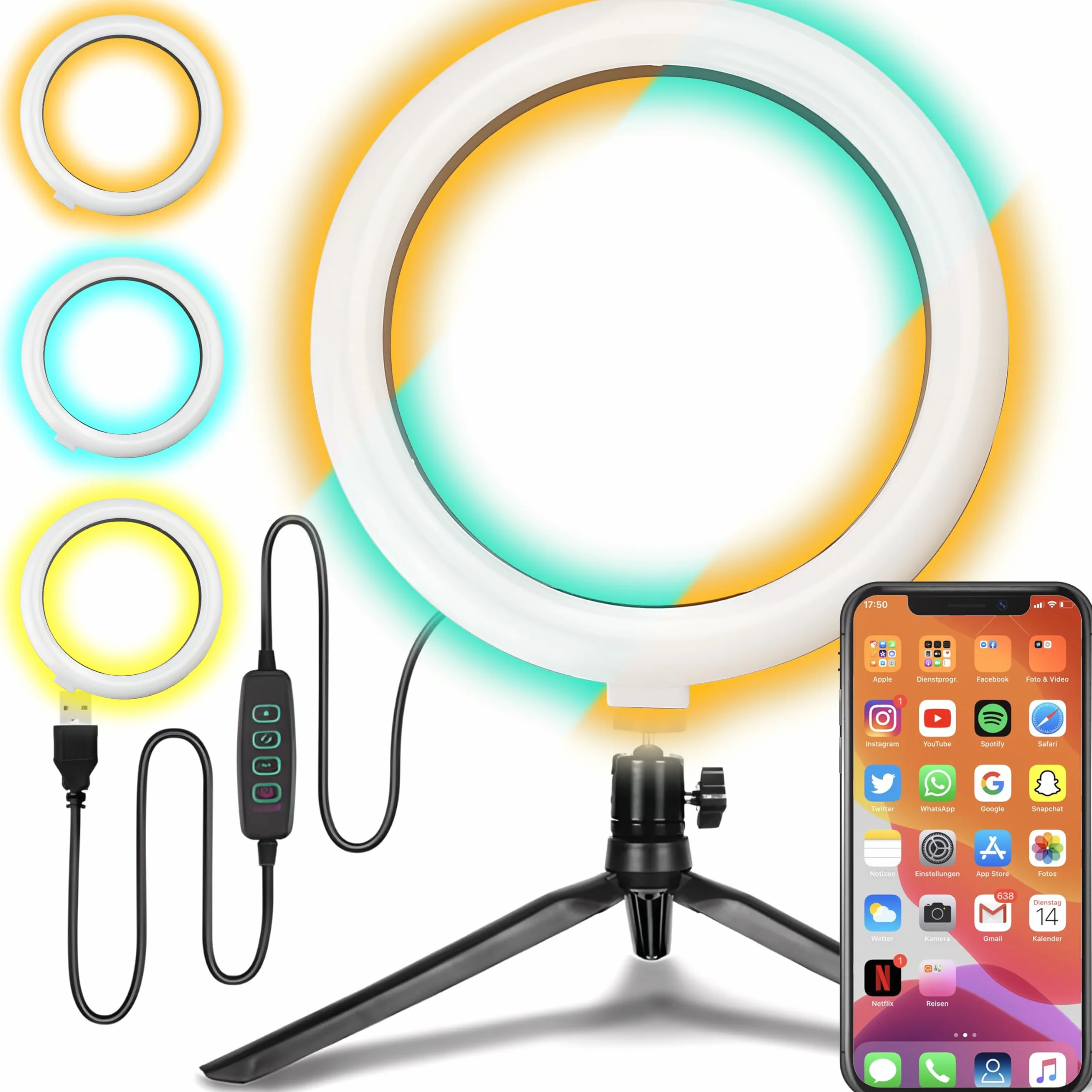 Retoo Luce ad Anello LED Ring Light per Selfie Staffa Triangolare 3 Modalità Illuminazione Trucco Fotografia Video Live Streaming Smartphone