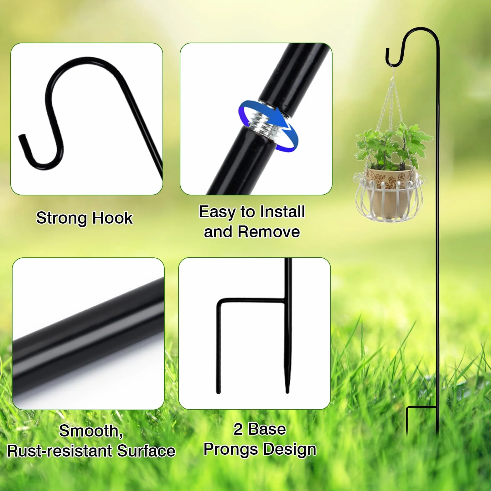 Gancio da Pastore in Metallo Regolabile 100cm 4 Pezzi per Esterni Giardino Uccelli Luci Solari
