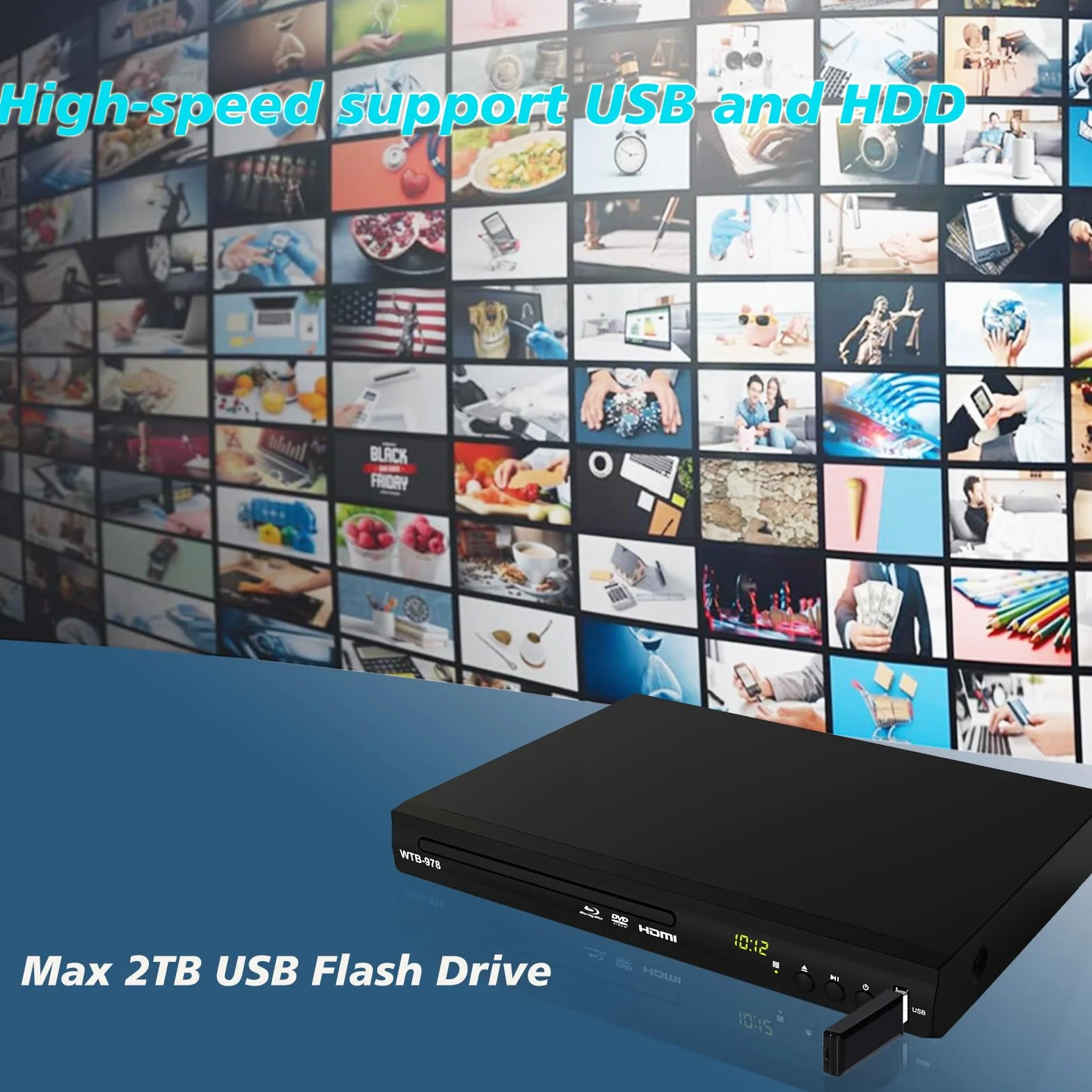 Lettore DVD Blu-ray Full HD 1080P Dolby Audio HDMI AV Coassiale Regione B/2