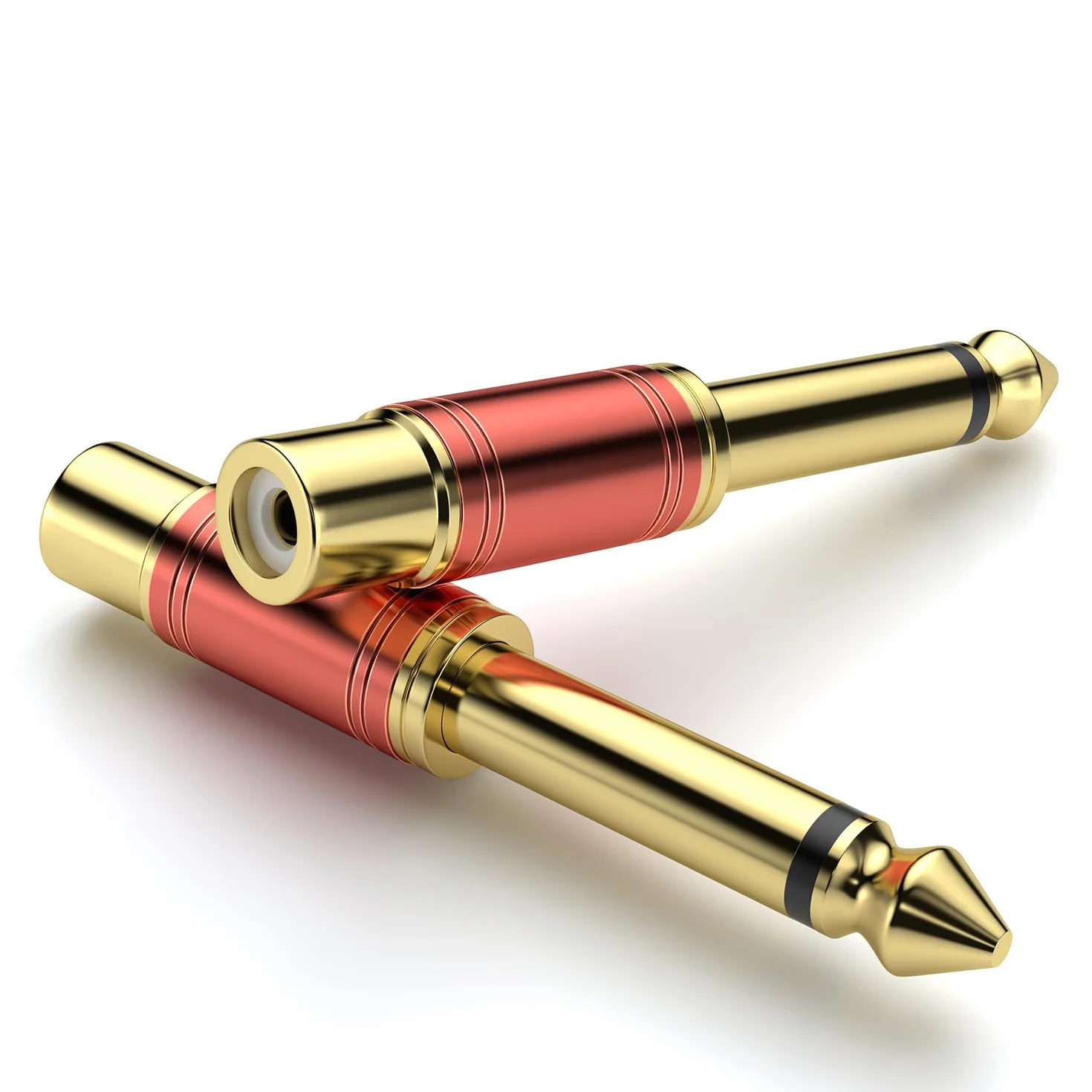 Adattatore Audio RCA a Jack 6,35mm 2 Pezzi - 6,3mm 1/4'' TS Maschio a RCA Femmina (Mono, 24K Dorati, Rosso)