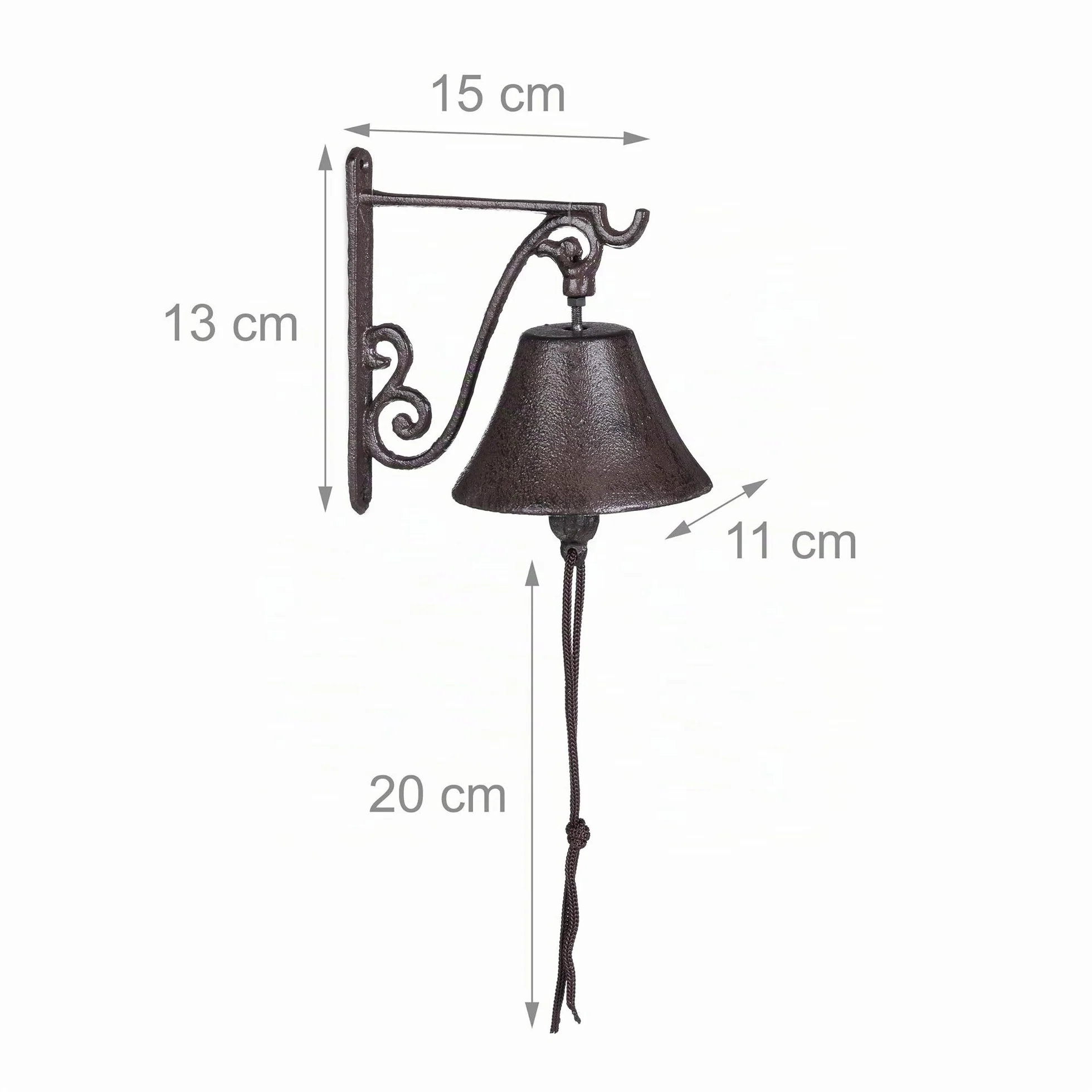 Relaxdays Campana per Porta in Ghisa Antica, Stile Rustico, a Parete da Ingresso, Deco da Giardino, Resistente, Marrone