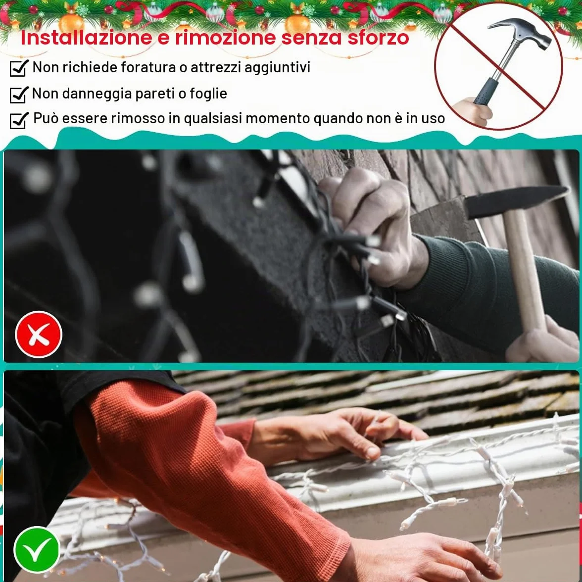 Ganci per Grondaie Luci di Natale in Acciaio Inossidabile 120 Pezzi, Clip per Luci Esterne