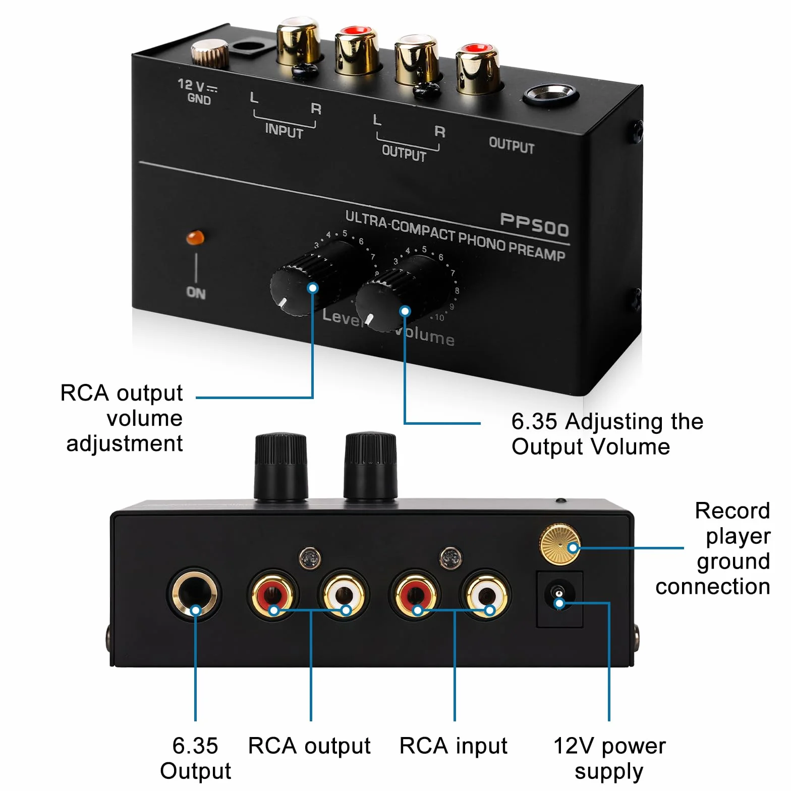 Giradischi Phono Preamplificatore PP500 Preamplificatore Audio Stereo con Ingresso e Uscita RCA
