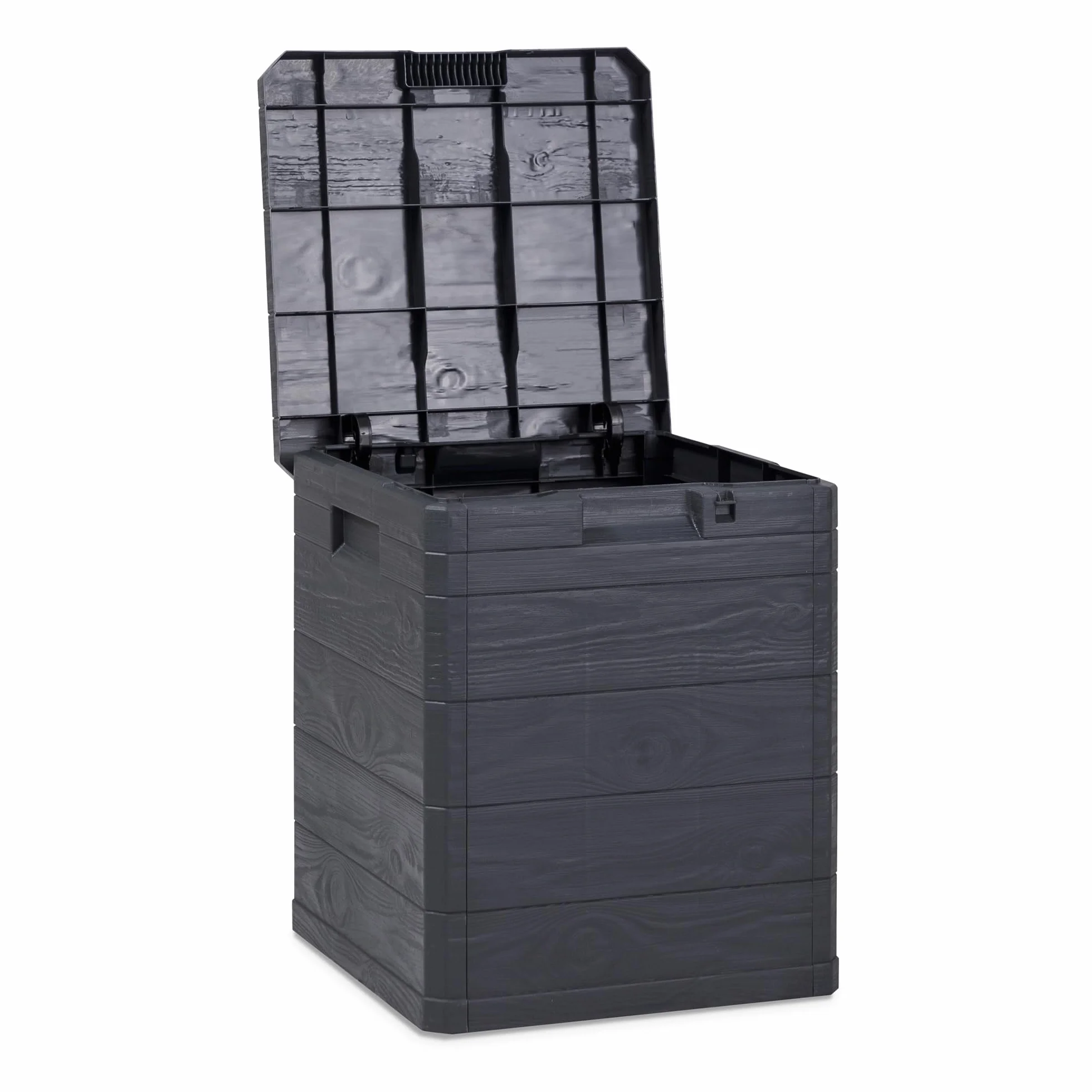 Toomax Multibox Woody's 90 baule da 90L contenitore da esterni antracite 42,5x44x50h effetto legno plastica resistente UV foro lucchetto