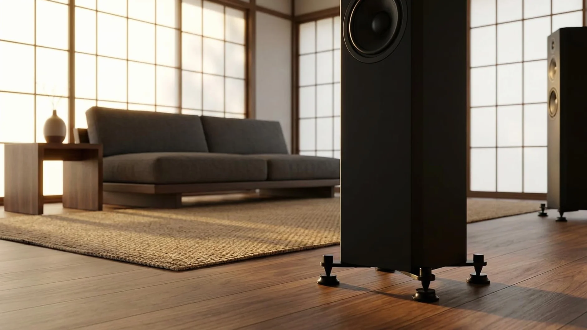 Set di punte e cuscinetti per altoparlanti M6, alluminio nero, Ø10 mm cono con radius pad Ø20 mm, ammortizzatori vibrazioni HiFi