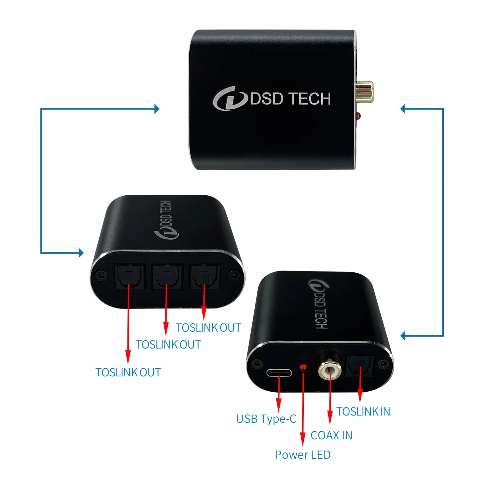 DSD TECH SH-AC01A Optical Audio Splitter 2 IN 3 OUT SPDIF Coaxial