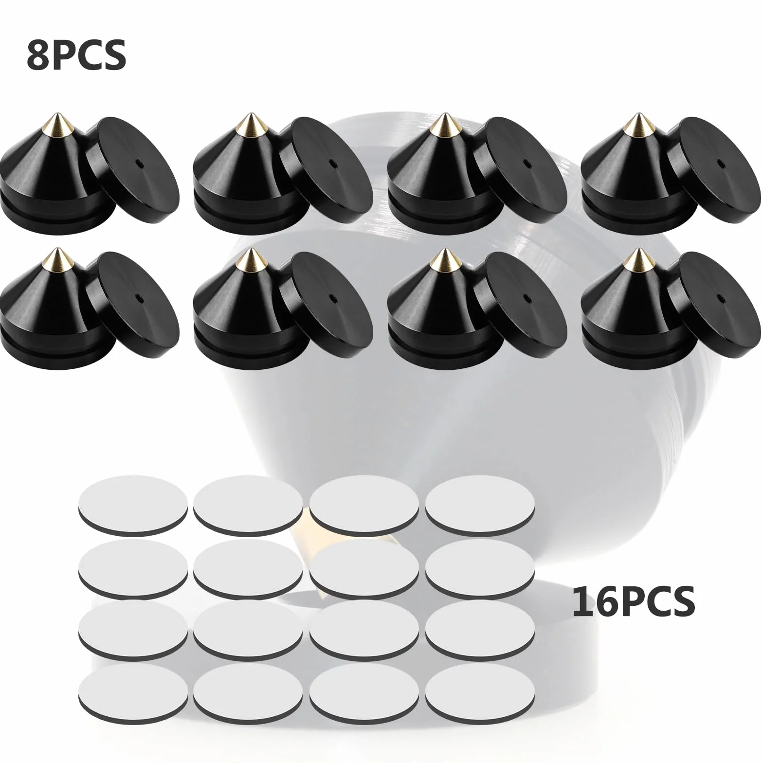 Punte per subwoofer in lega di rame 8 pezzi con 16 tappetini antiscivolo per altoparlanti HiFi