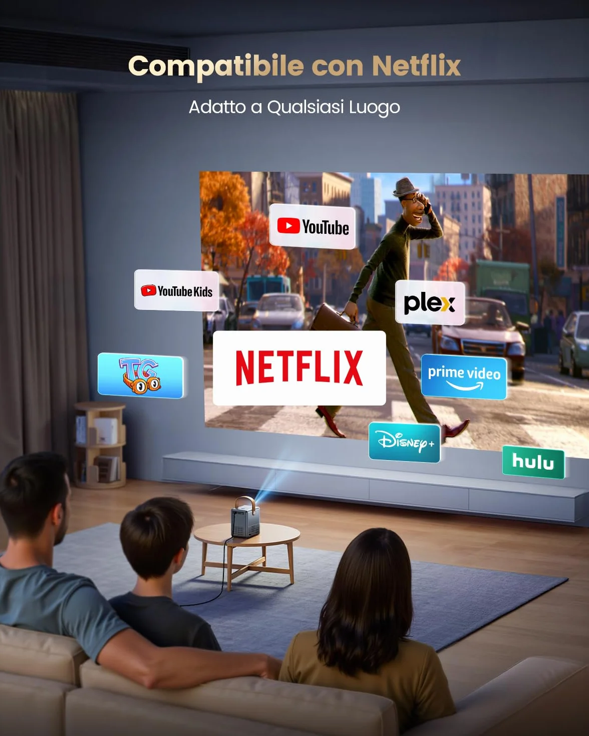 Proiettore Portatile 4K 800ANSI Smart con Netflix e Dolby, WiFi Bluetooth, 1080P Nativo Full HD, Auto Keystone, E-Focus, Zoom 100%-50%, HDMI ARC/CEC per Home Cinema