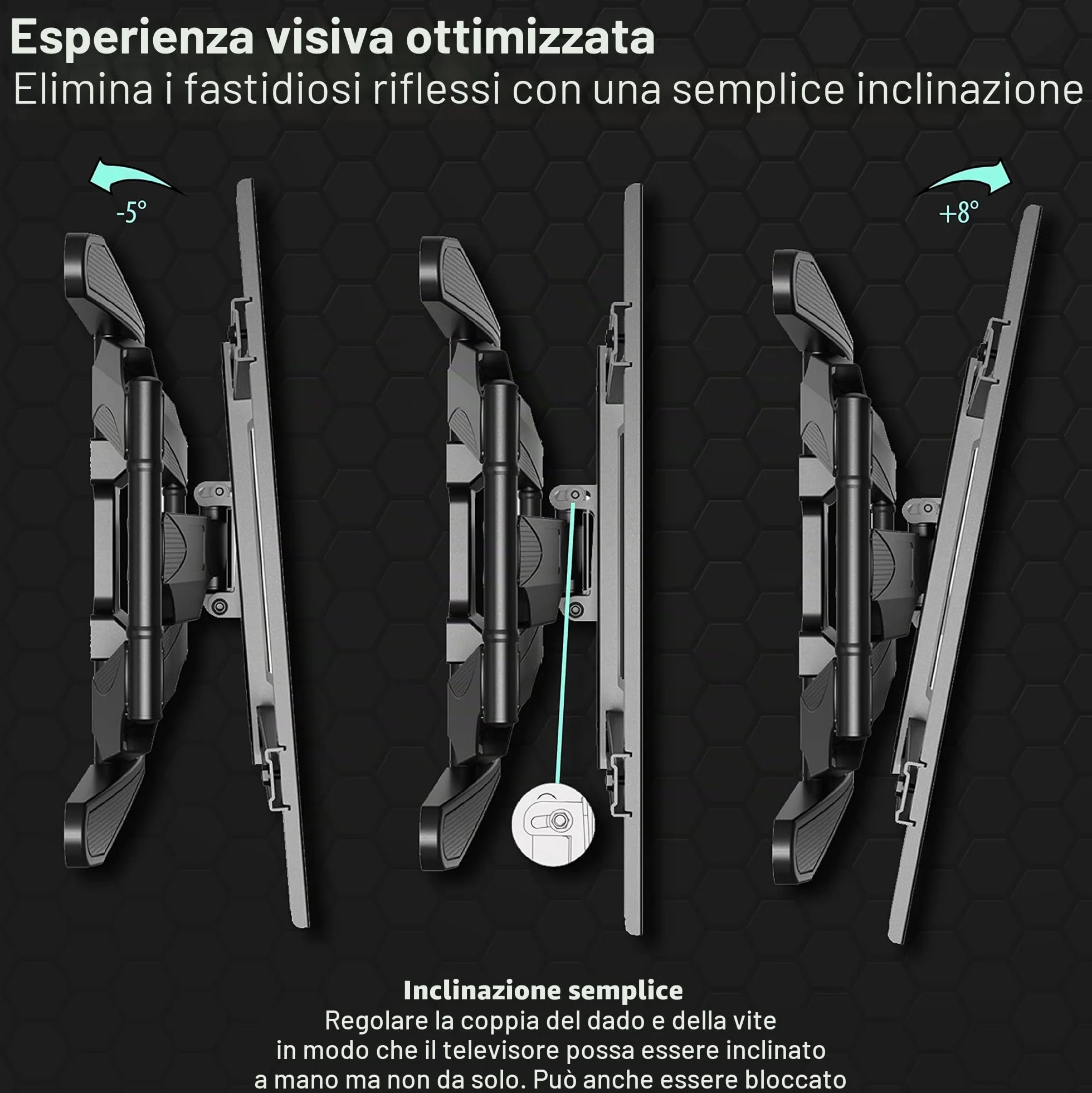 Invision Supporto TV Parete 37-75 Cali VESA 200x200-600x400mm Doppio Braccio Inclinazione Girevole Estensione 50kg