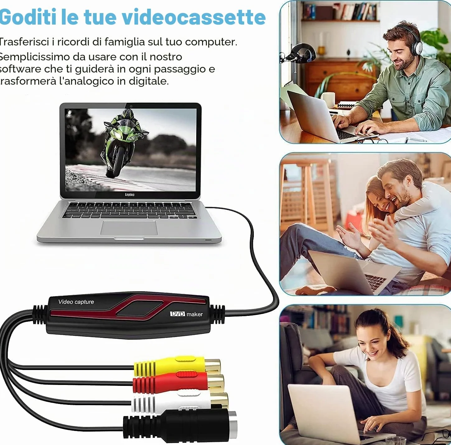 DIGITNOW! Scheda di Acquisizione Video USB, Convertitore Analogico Hi8 VHS DVD per Windows 10/Mac