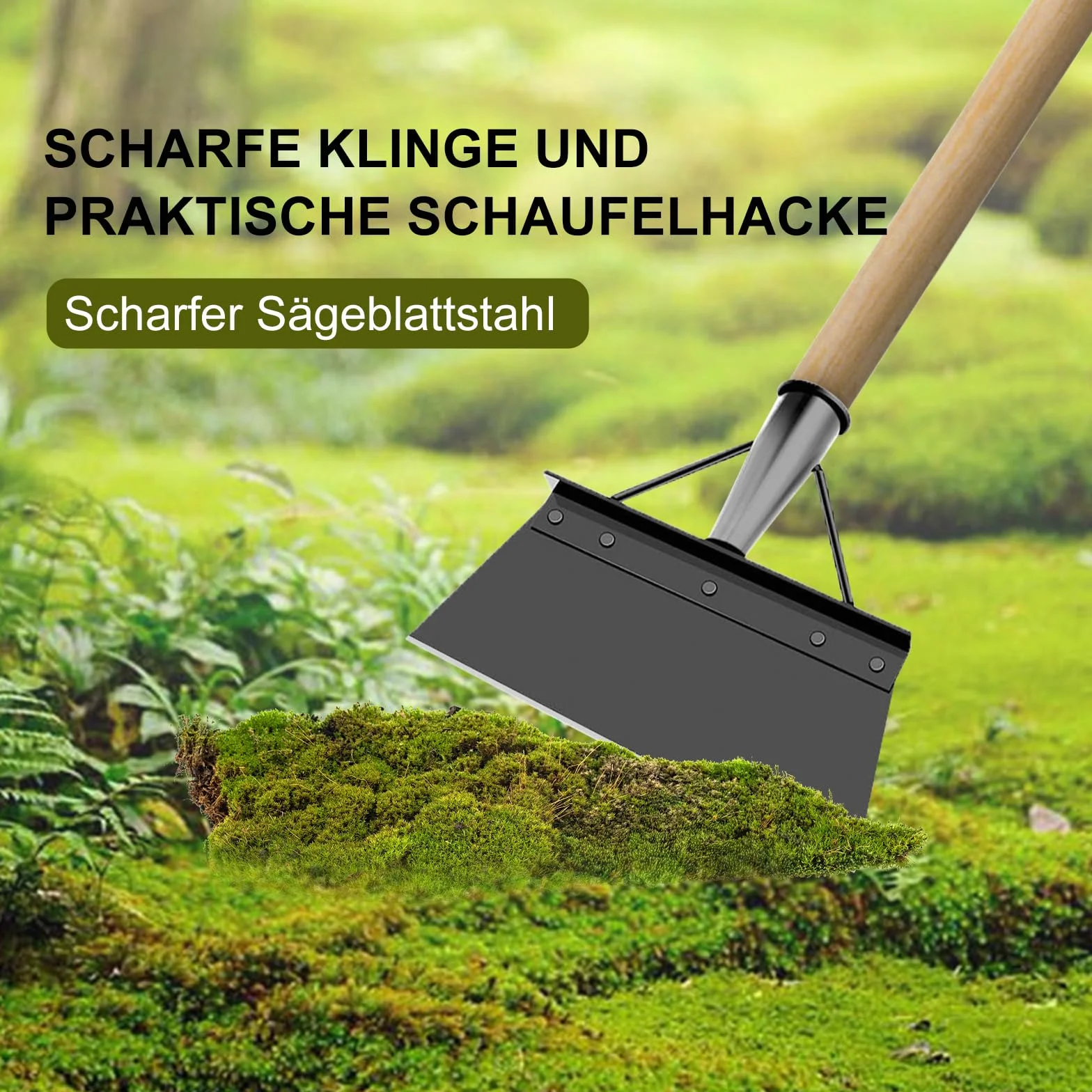 Pala da giardino multifunzionale, pala in acciaio inox per la pulizia di erbacce e muschio, pala per la pulizia del giardino, diserbo, piante, dispositivo agricolo diserbante (38 cm, nero)