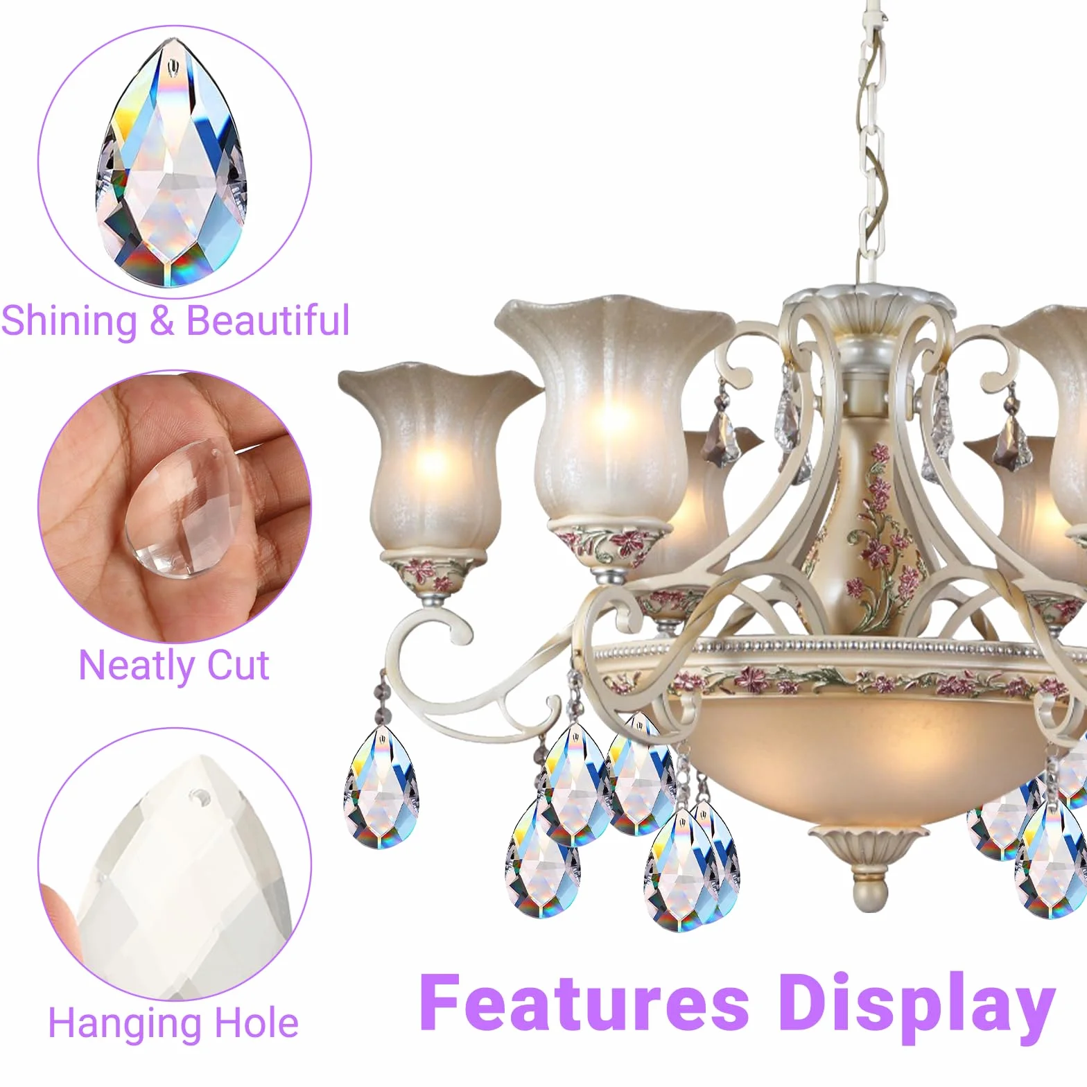 Set di 20 cristalli a forma di diamante da appendere - Acchiappasole in cristallo, prisma, acchiappasole e sfera come acchiappa-luce per finestre, lampadari e decorazione