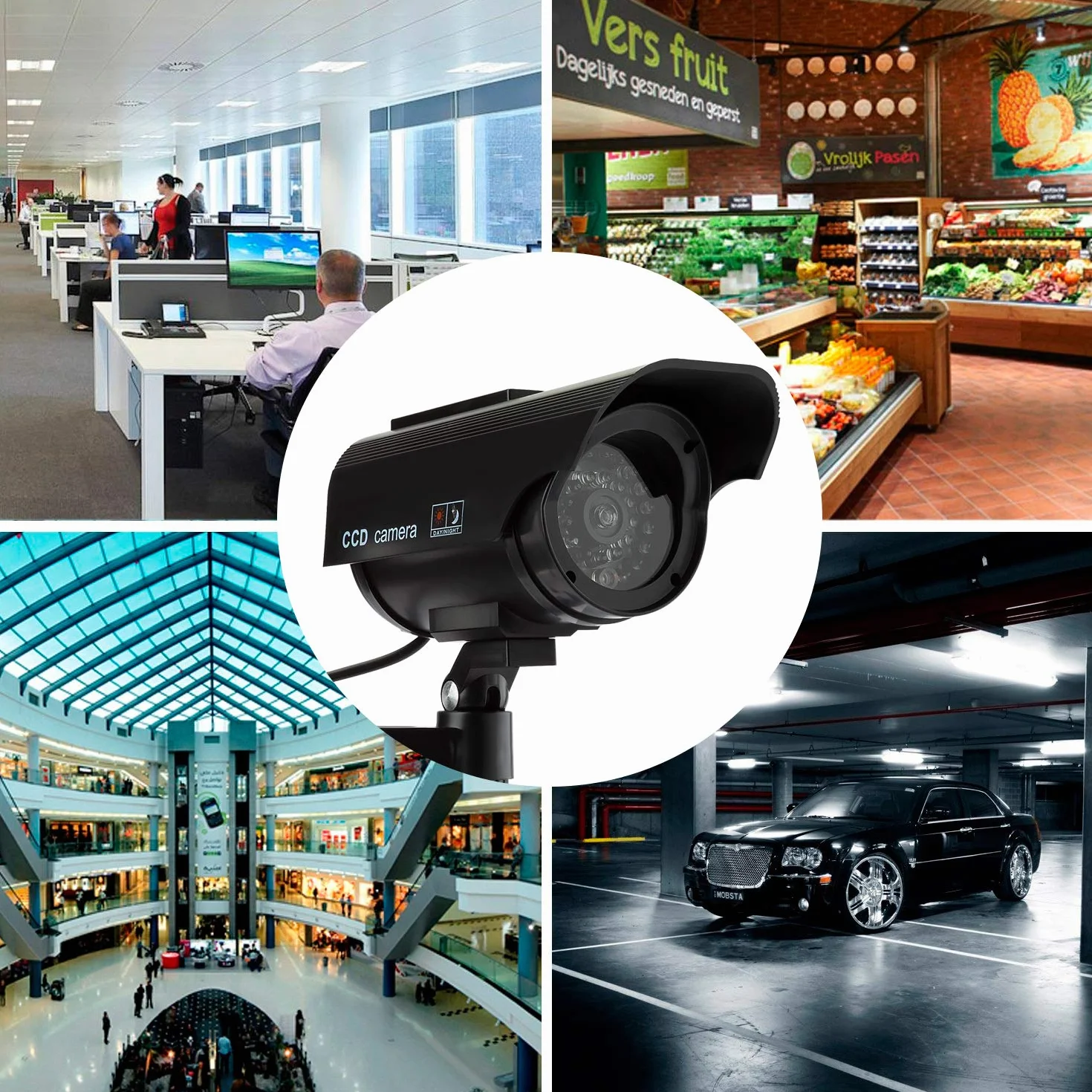 Telecamera Finta 4 Pezzi, Telecamere Fittizie Esterno/Interno con LED Lampeggiante CCTV