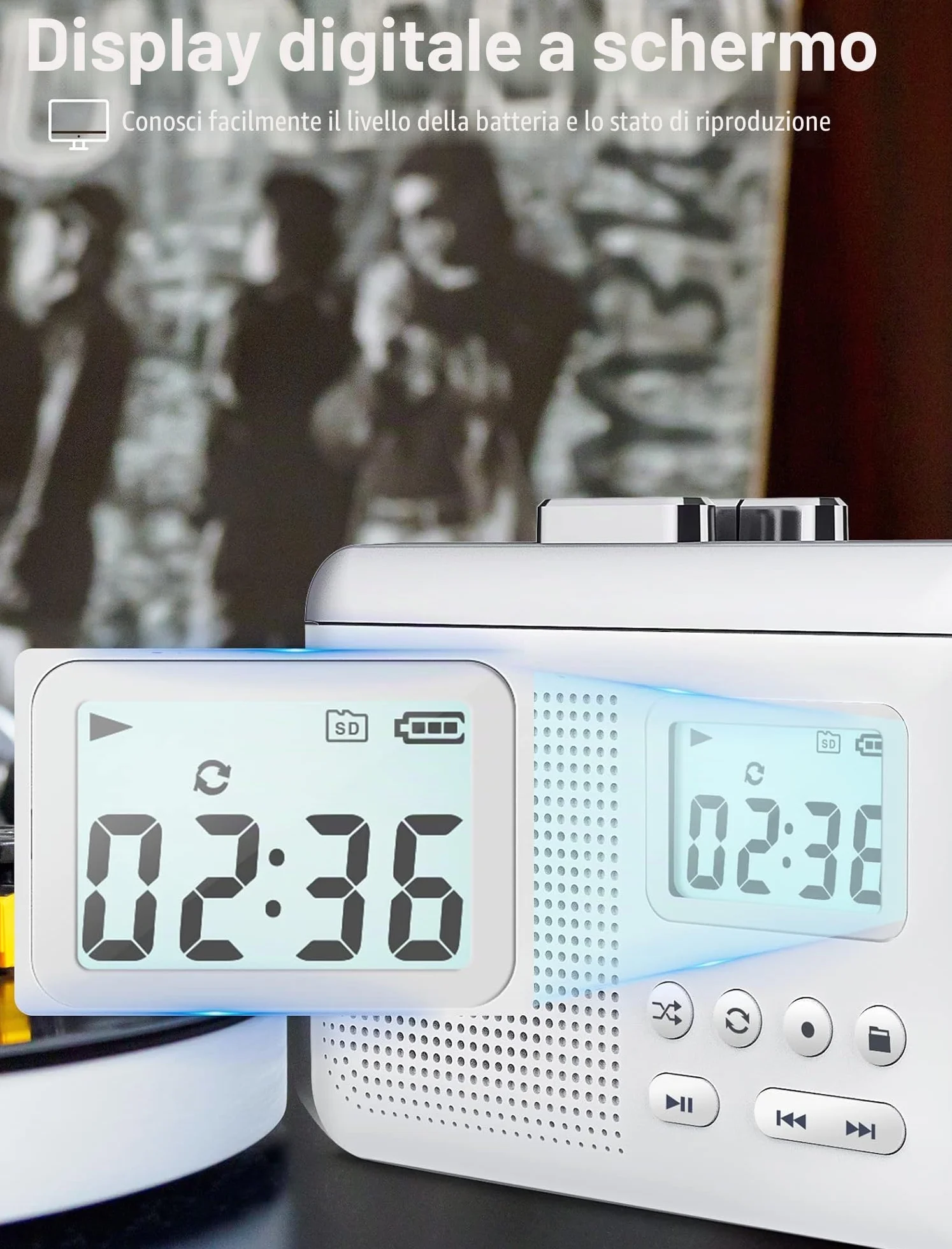 Gracioso Convertitore registratore portatile per cassette a MP3 con scheda SD, batteria ricaricabile 1000mAh, microfono e altoparlante integrati