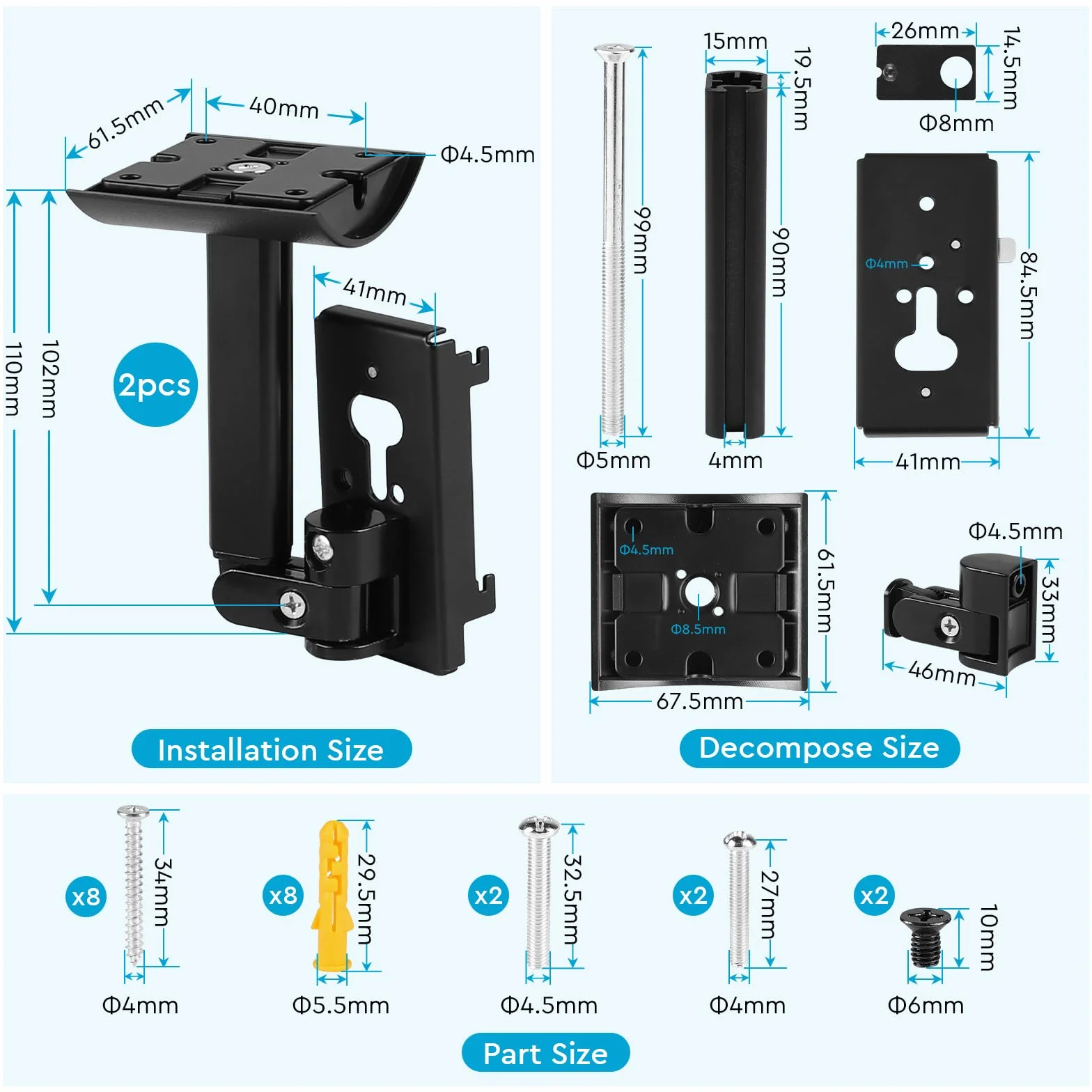 Bose UB-20 UB-20 Series II WB-50 II Supporti per altoparlanti a parete soffitto Braccio regolabile angolazione personalizzabile Nero
