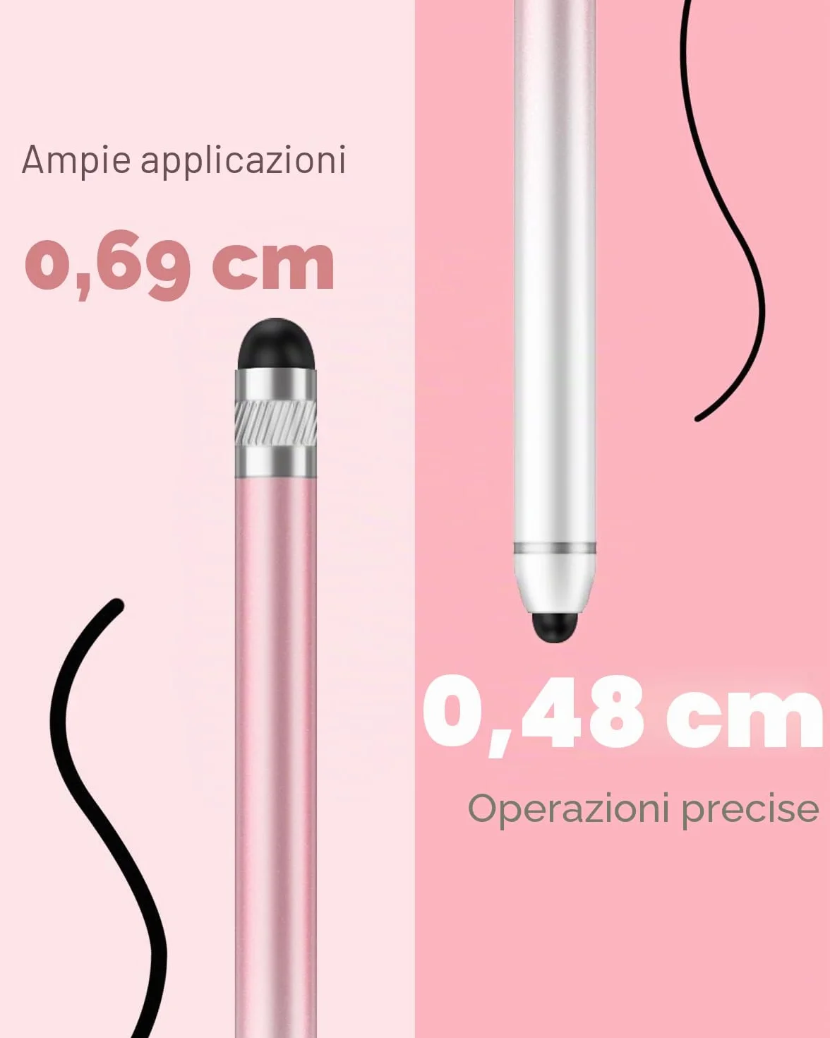 AmberVec Penna Stylus Capacitiva a Doppia Punta per Touchscreen iPhone iPad Android Tablet, Confezione da 2