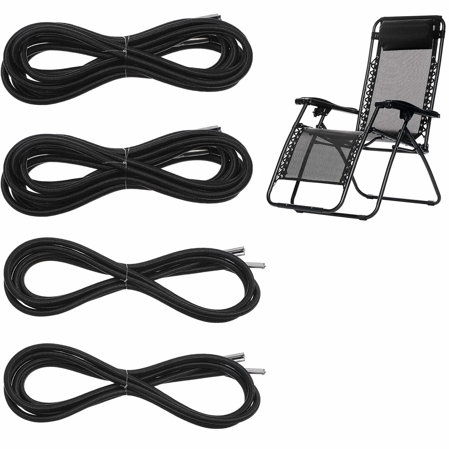 4 cavi di ricambio per sedia a gravità, corde elastiche universali di riparazione in nylon elasticizzato, per patio, sedie reclinabili, sedie da spiaggia, lounge, sedie da esterno