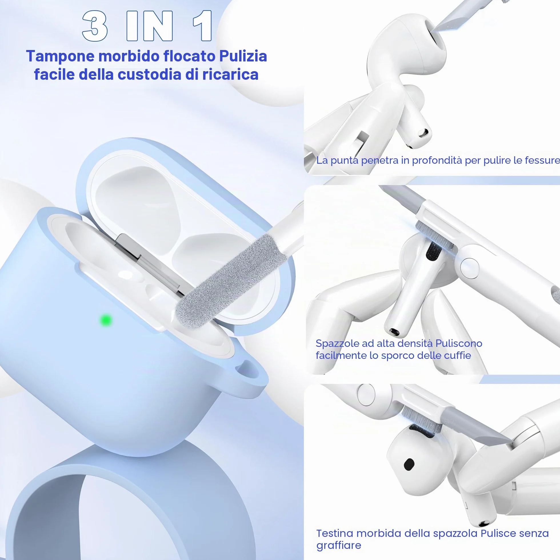 Custodia AirPods 4 2024 Silicone Morbido Grado Militare con Portachiavi Azzurro Cielo
