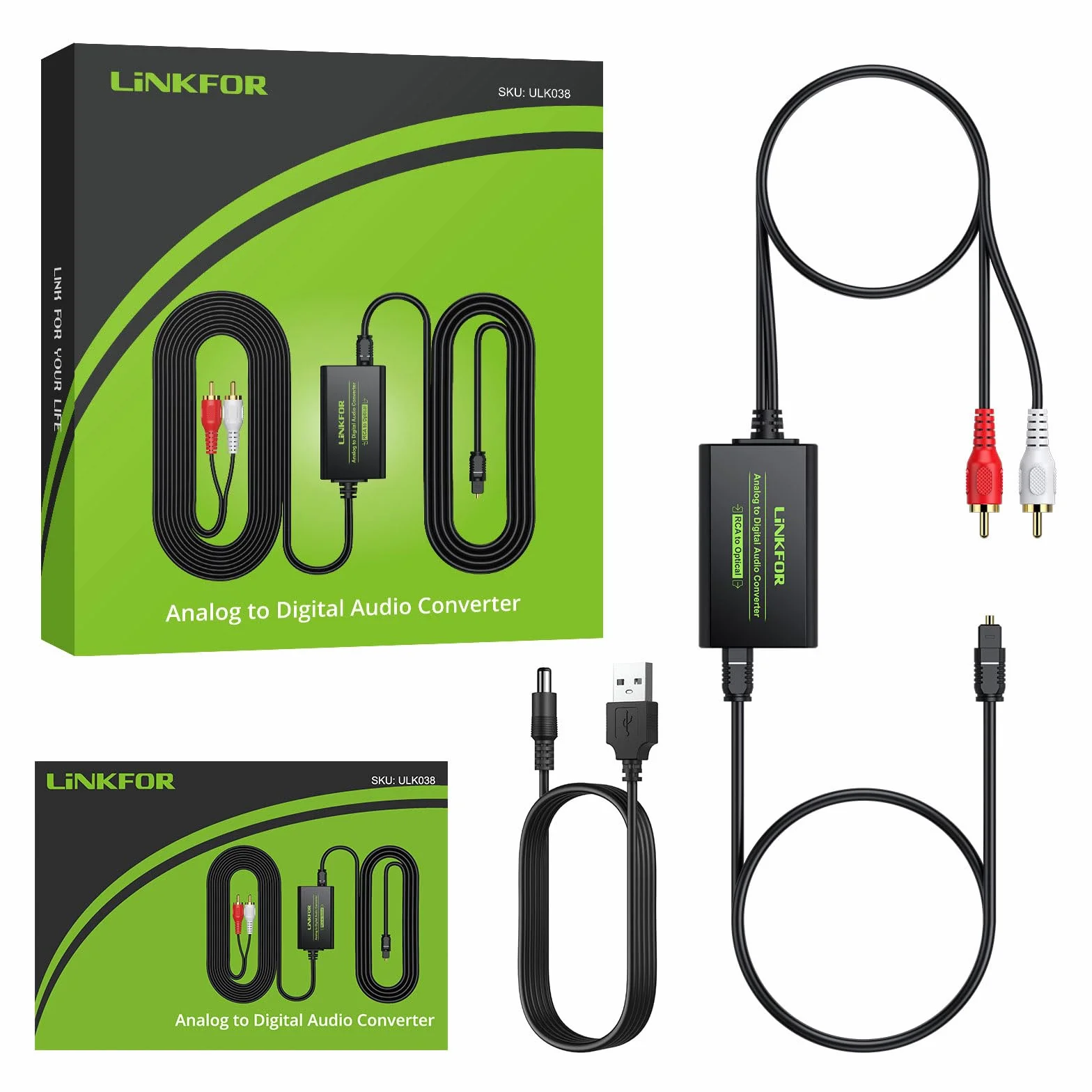 LiNKFOR Convertitore Audio RCA-SPDIF con Cavo da 1m, Adattatore Ottico Analogico-Digitale per HDTV