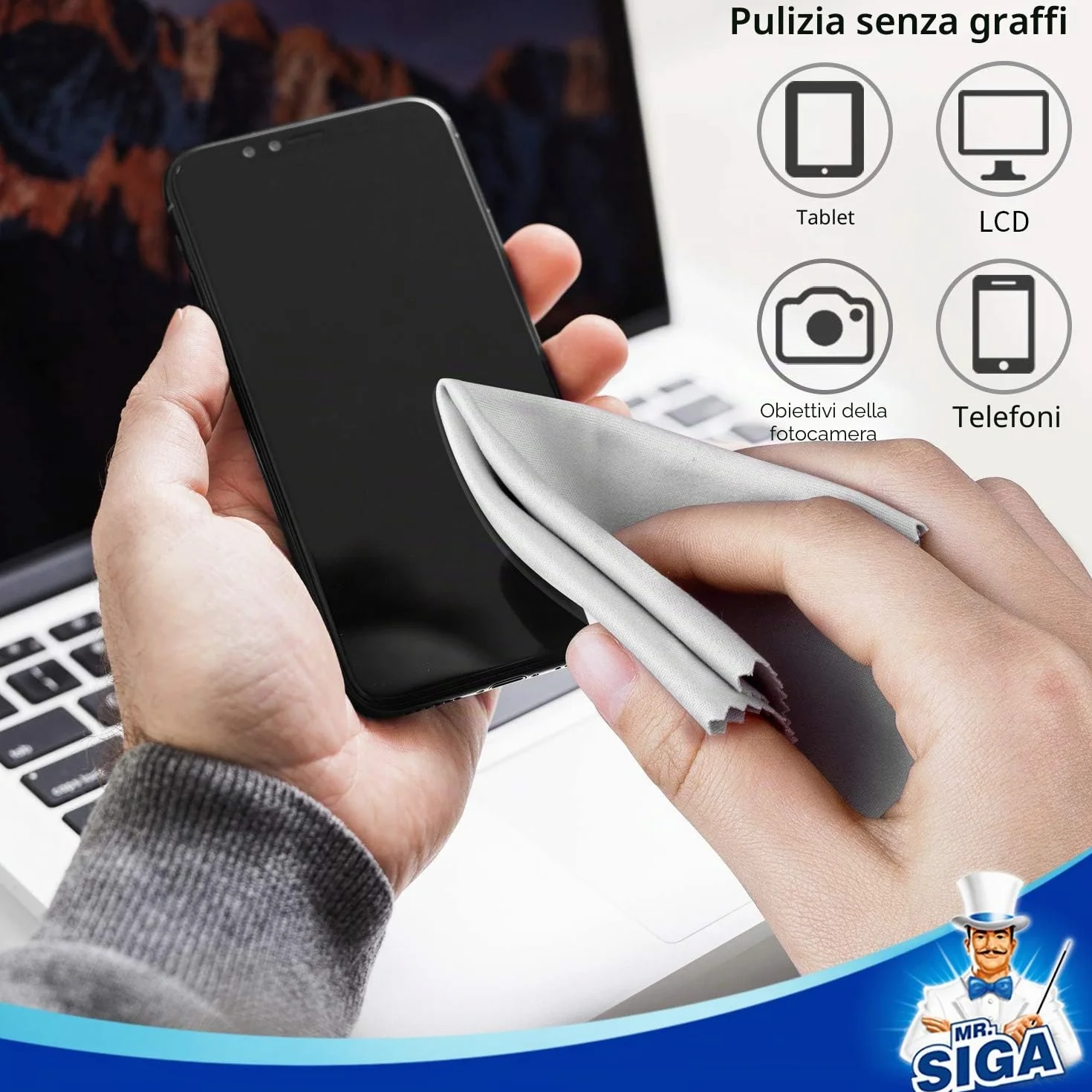 Panni in microfibra per pulizia lenti occhiali schermi 15x18 cm confezione da 6