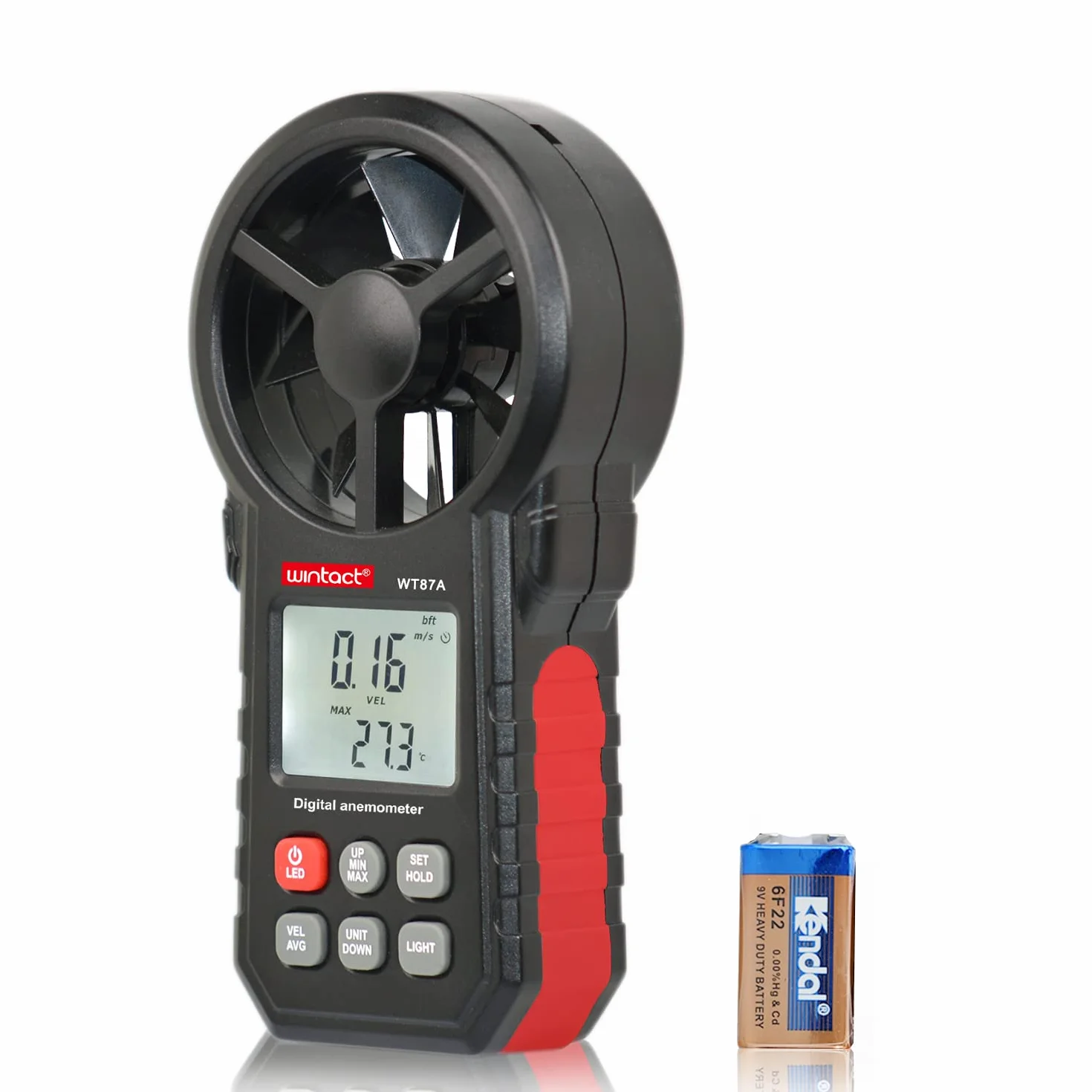 Anemometro portatile, misuratore di velocità del vento digitale CFM Tester di velocità del flusso d'aria per HVAC Drone di ripresa, raffreddamento del vento, 14℉-113℉ temperatura del vento (WT87A)
