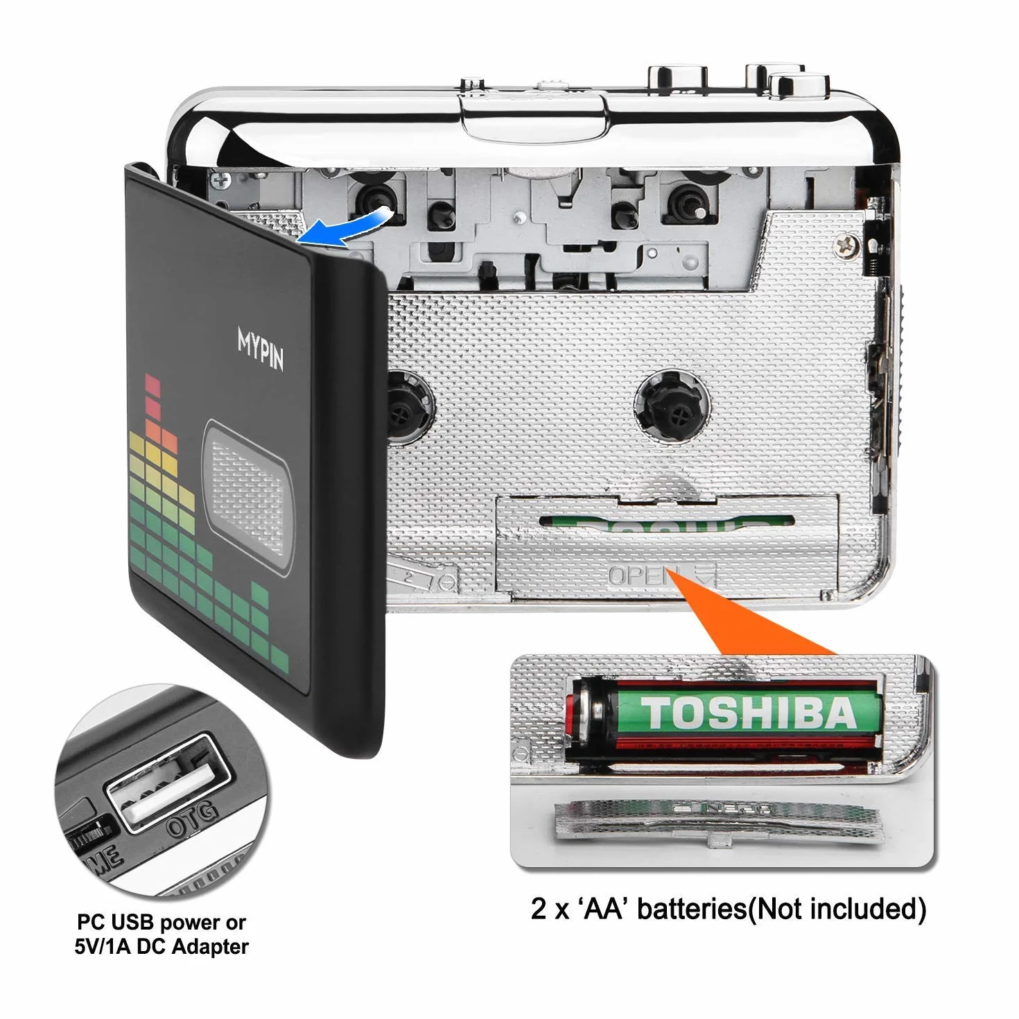 MYPIN Registratore a Cassetta Portatile Lettore Convertitore da Cassetta a MP3 USB con Auricolari