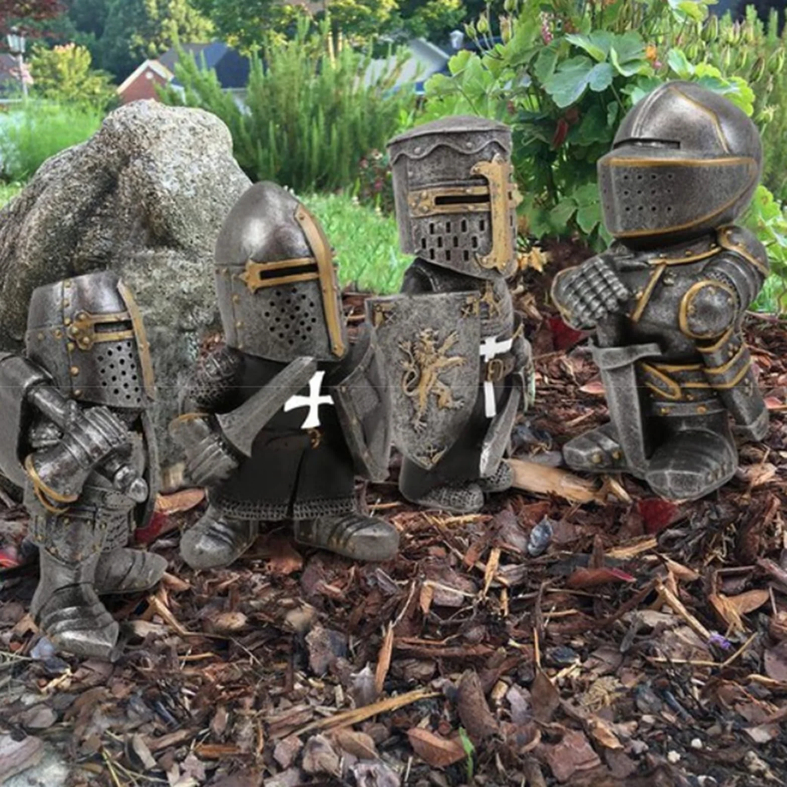 Statua del nano da giardino Cavaliere Scultura Nana Cavaliere Scultura Cavaliere Guardiano Ornamenti Nano da Giardino Adatto per giardini, prati e cortili (Ritter D)