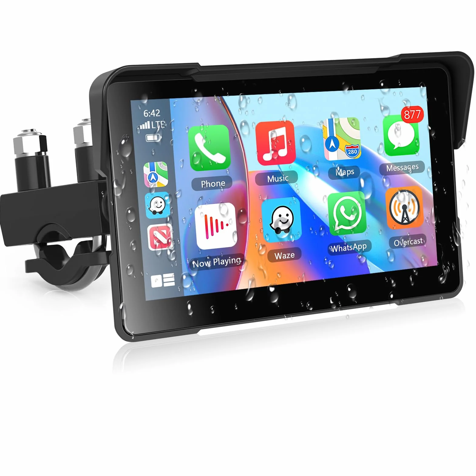 Schermo Carplay Moto Senza Fili 7 Pollici Impermeabile Touchscreen Doppio Bluetooth Navigazione GPS Android Auto +64G Card