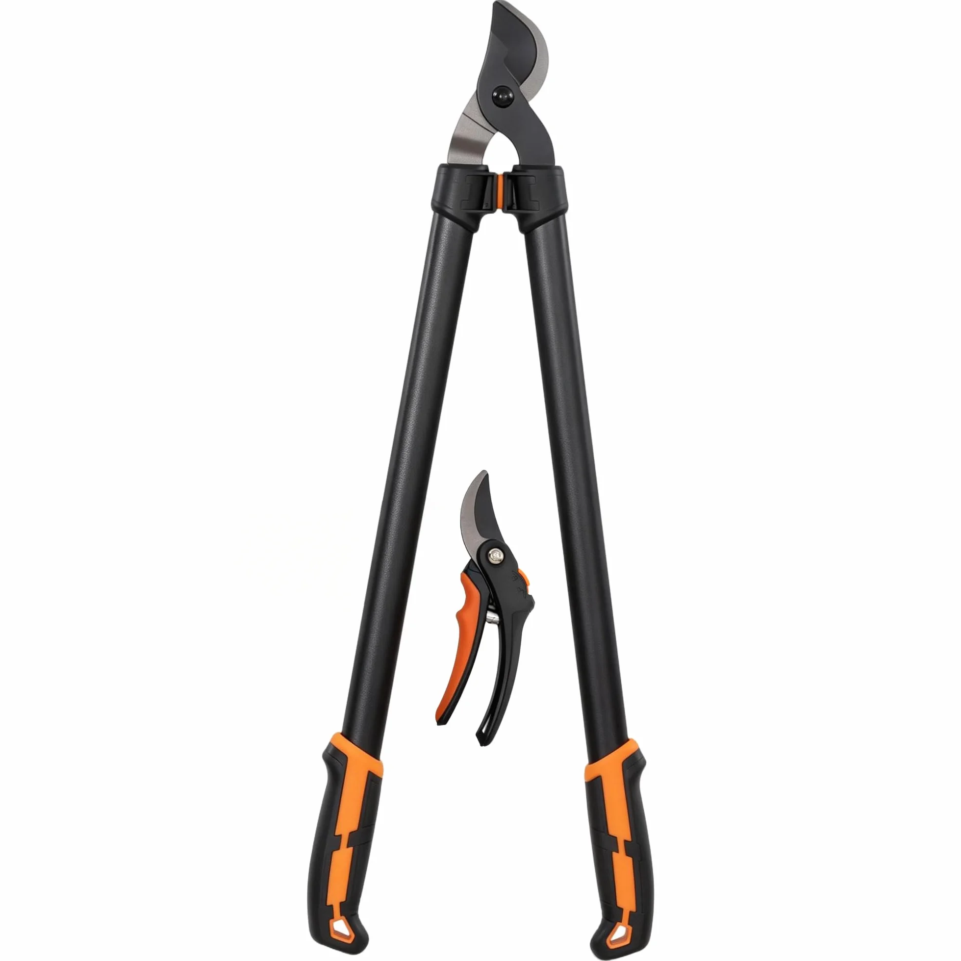 Outsunny Set Attrezzi da Giardinaggio 2 Pezzi con Troncarami e Cesoie per Siepi da 69.5 cm, Forbici da Potatura con Impugnatura Morbida e Blocco di Sicurezza, Leggero e Compatto, Arancione