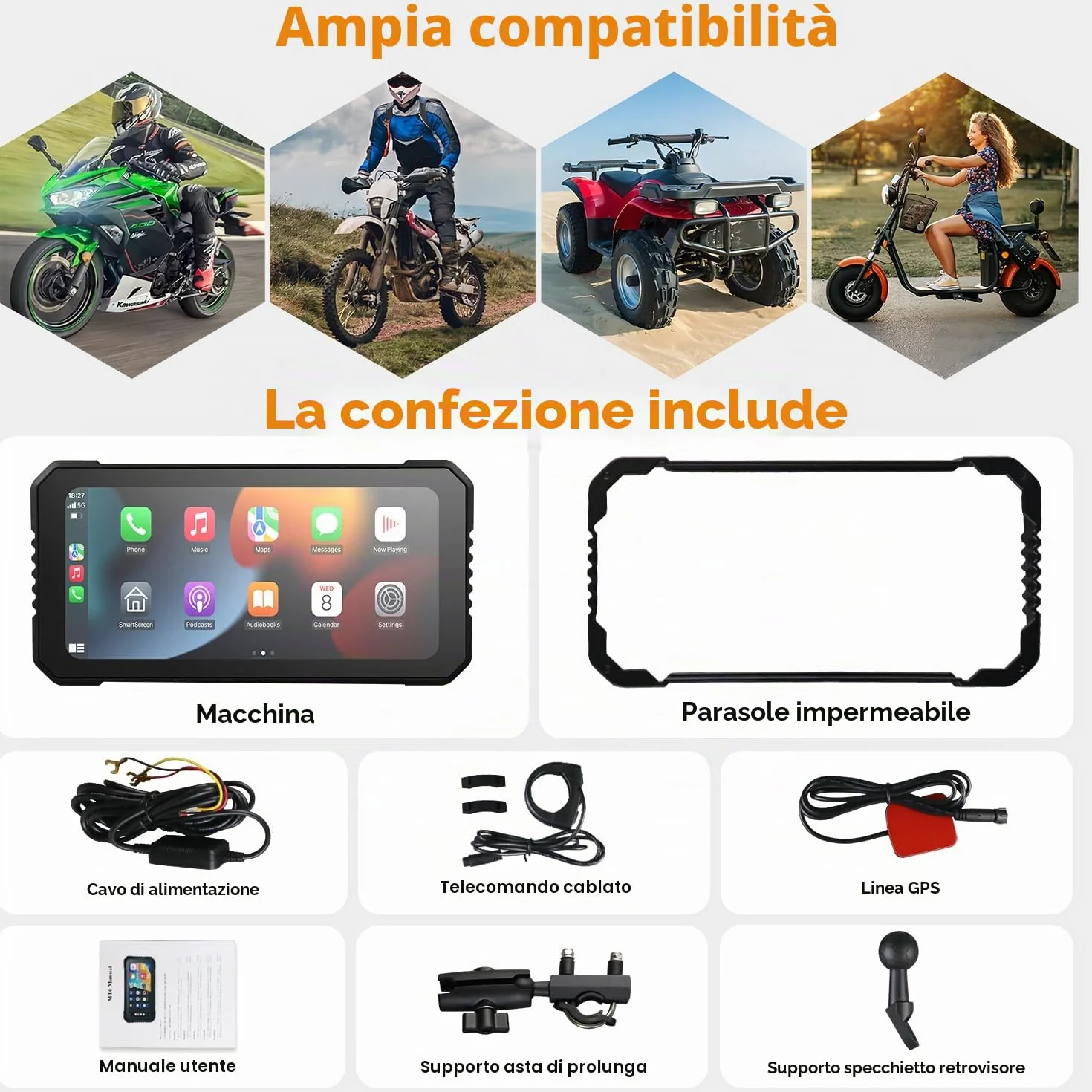 Wireless CarPlay Android Auto Schermo Moto 6,25 Pollici Touchscreen IP67 GPS Dual Bluetooth Telecomando