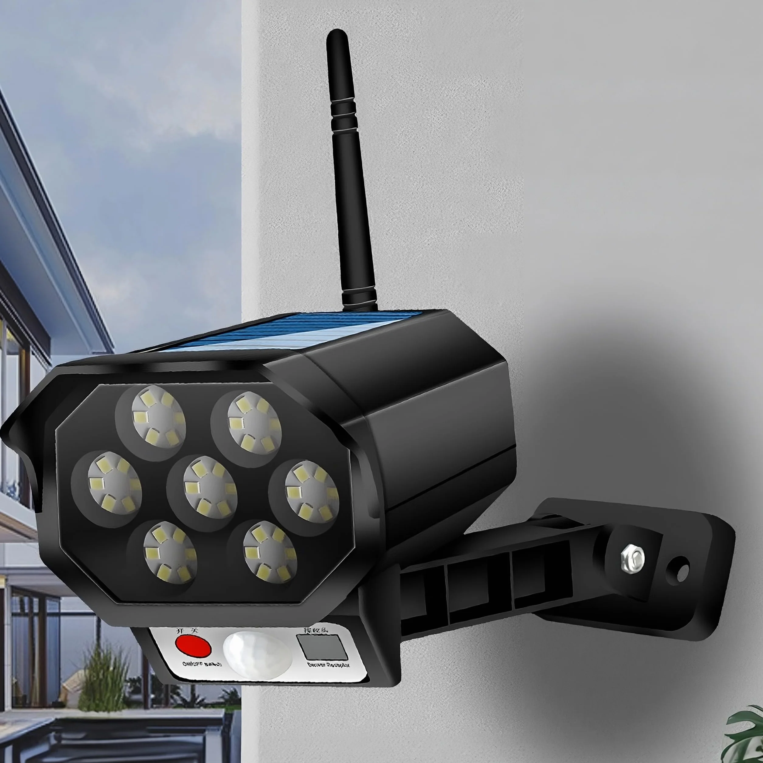 Retoo Finta Telecamera di Sorveglianza Esterna CCTV con Luce LED Solare Pannello Solare a Parete