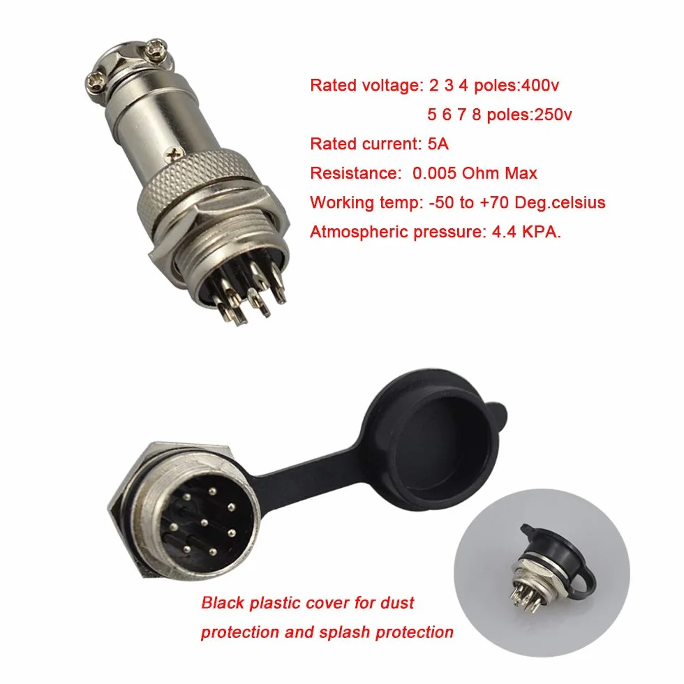 GX16 8-Pin Aviazione Spina Connettore 5A 16mm Maschio Femmina Metallo con Gomma Berretto