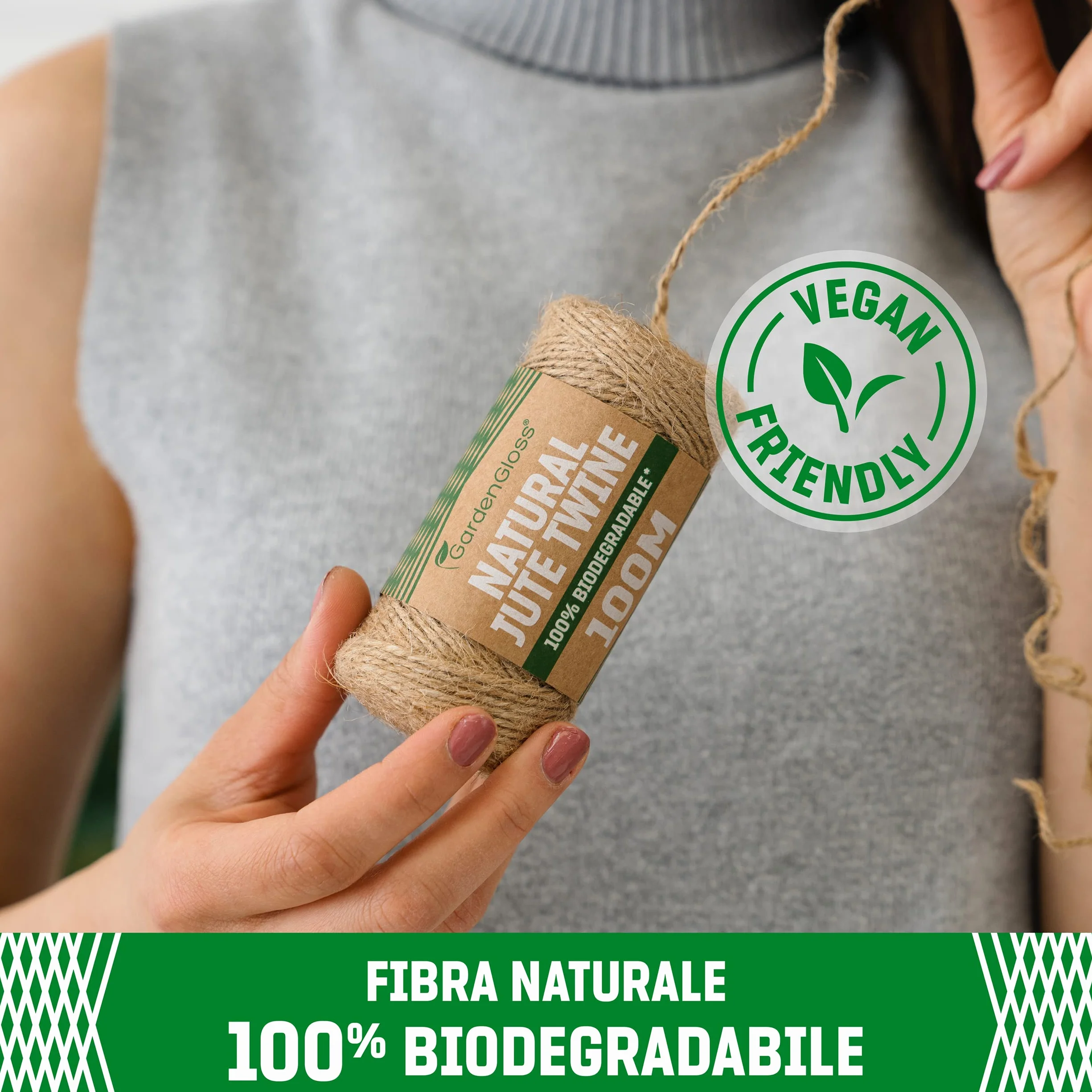 GardenGloss® Corda Juta In Fibra Naturale (100m) - Spago per il giardinaggio, l'artigianato, il fai da te e le confezioni regalo - 100% biodegradabile