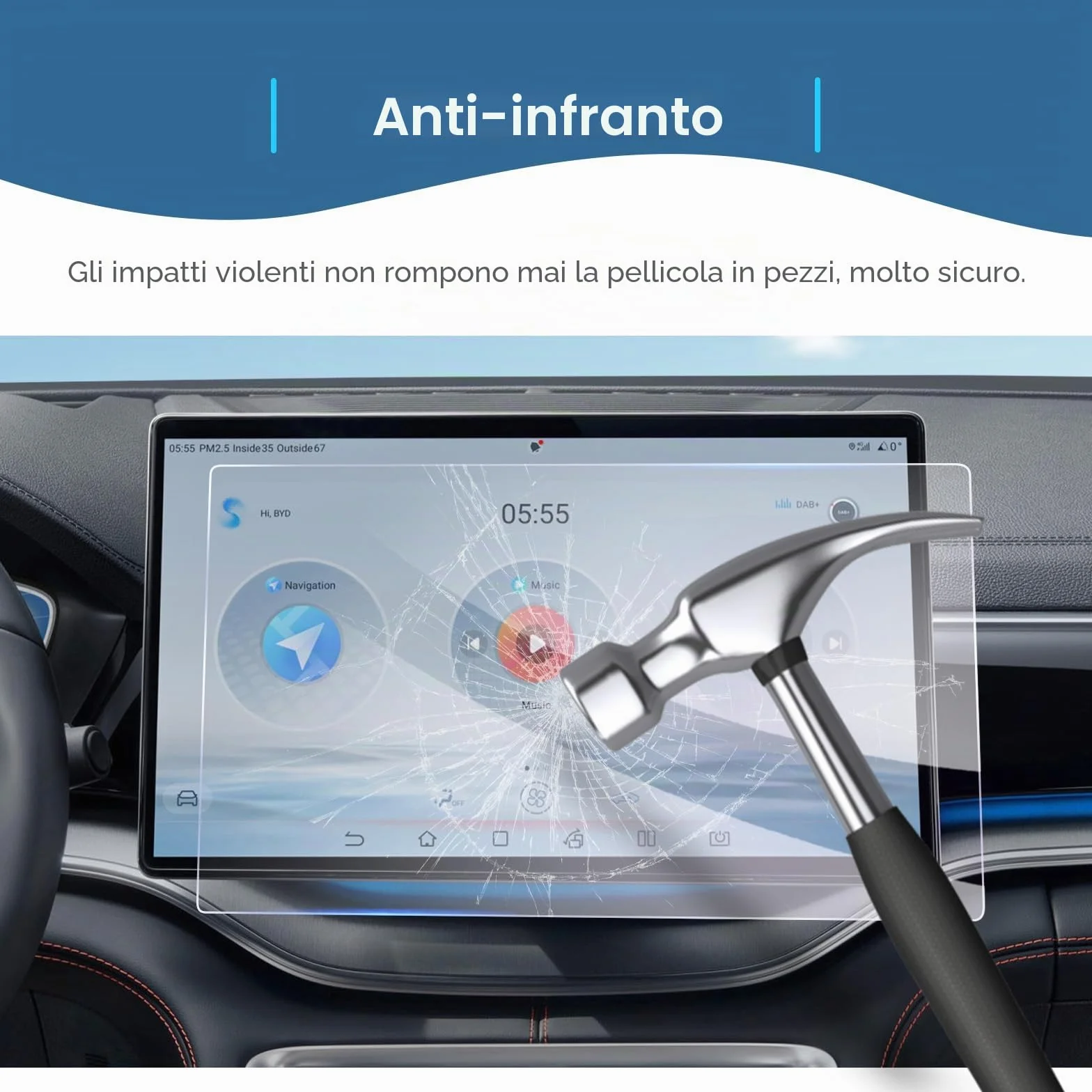 Pellicola Protettiva Vetro Temperato 15.6" per BYD Seal U DM-i EV 2025-2027, 9H Antigraffio