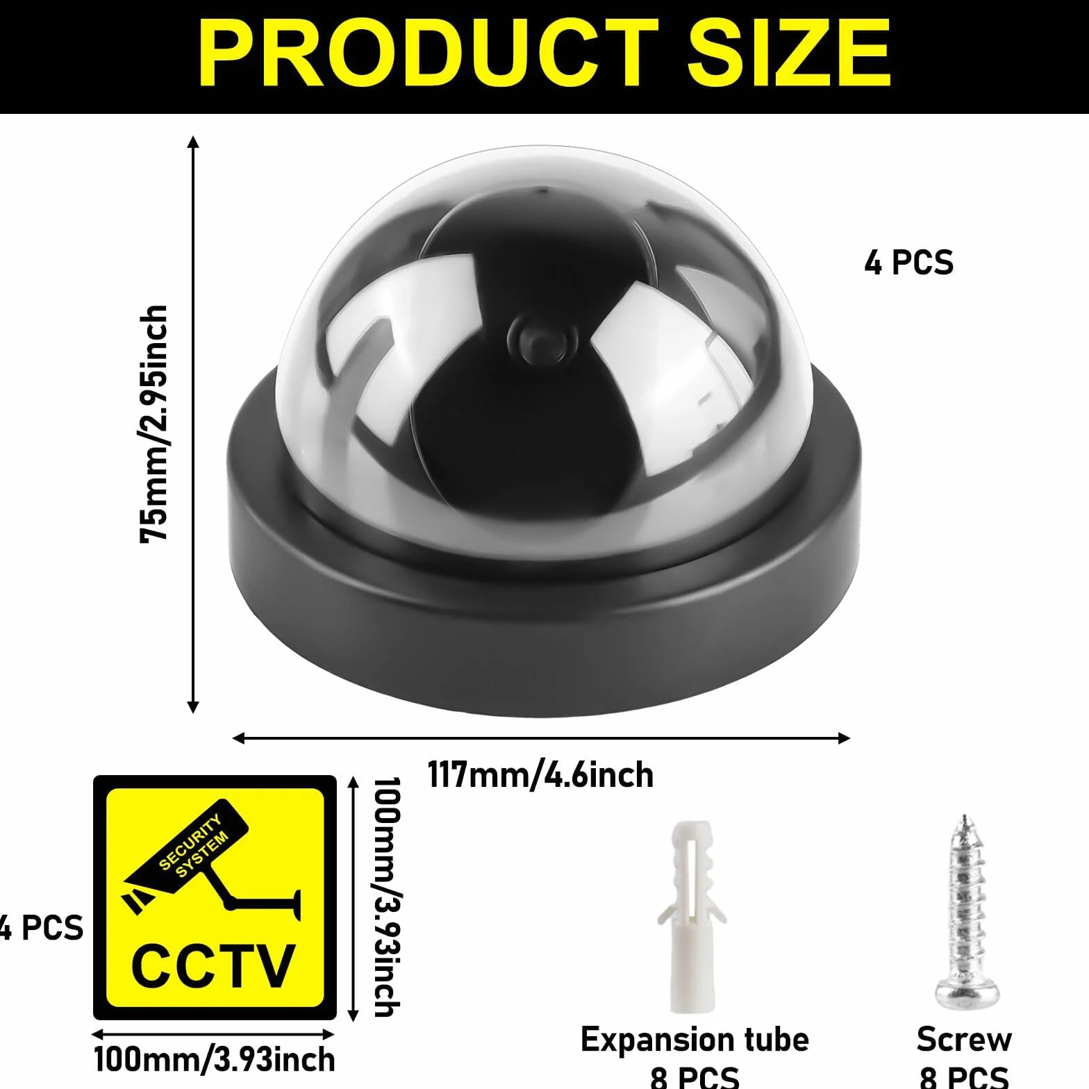 Telecamera di sicurezza finta CCTV 4 pezzi con luce LED, cupola per interni ed esterni